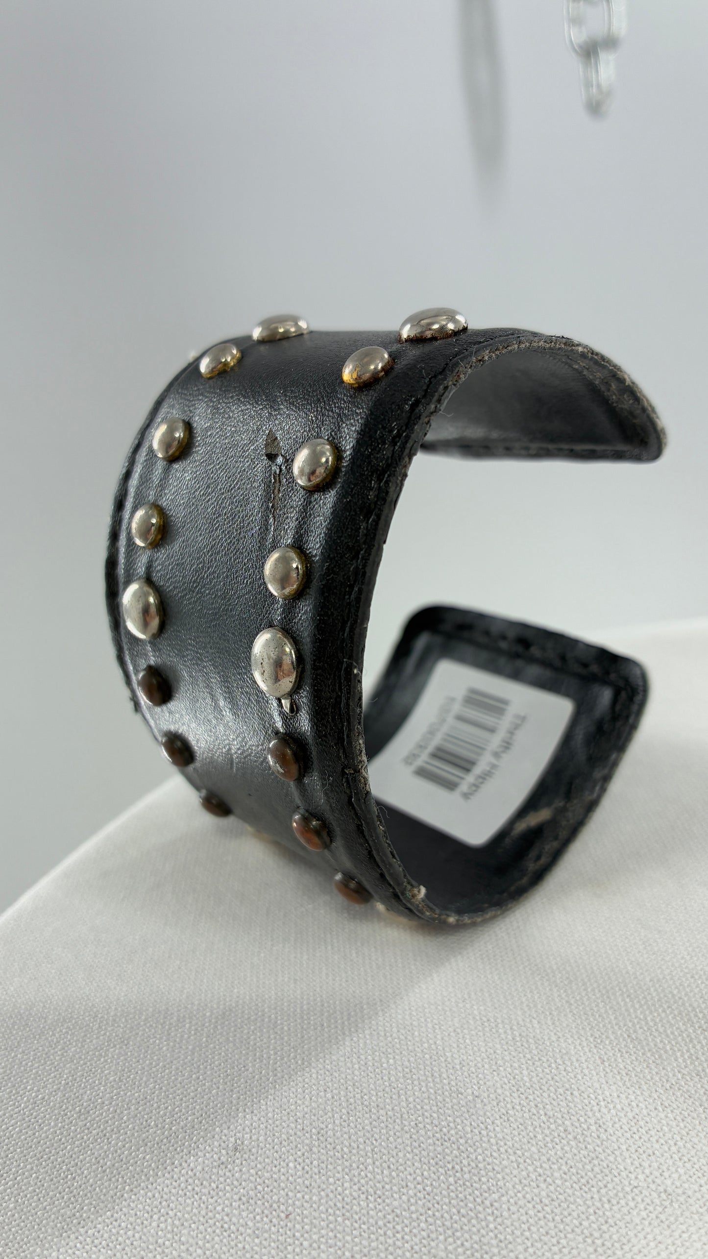 Vintage Leather Studded Mixed Metal Bangle
