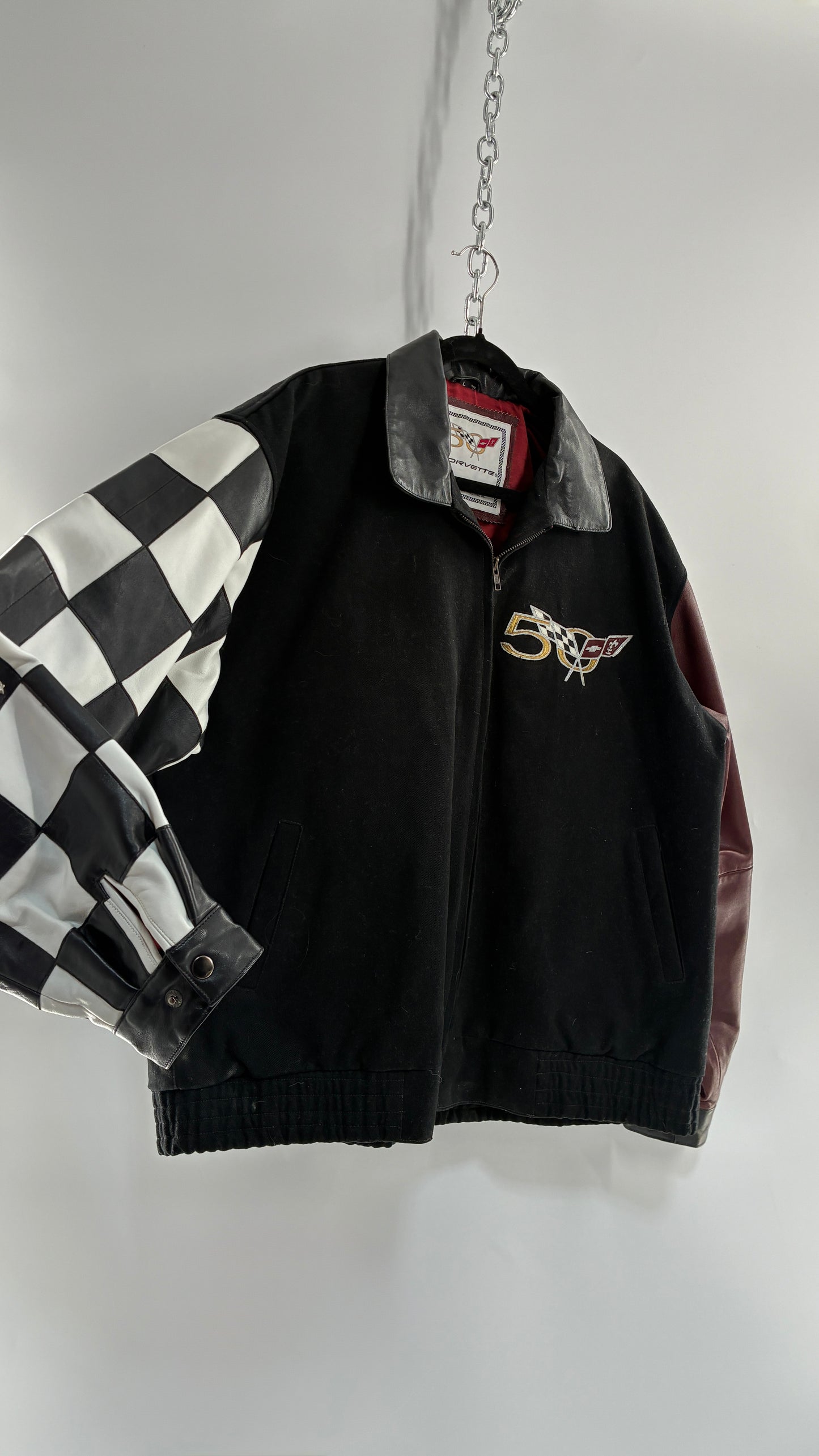 RARE Vintage Chevy CORVETTE 50th Anniversary Leather Varsity Style Jacket (Large)