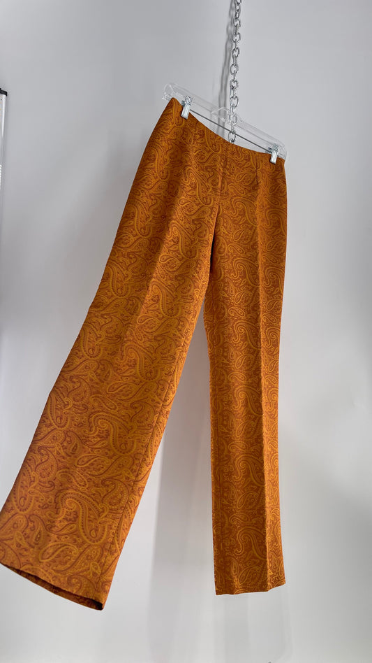 Peserico Italian Vintage Gold/Mustard Orange Paisley Patterned 56% Acetate Trouser (40)