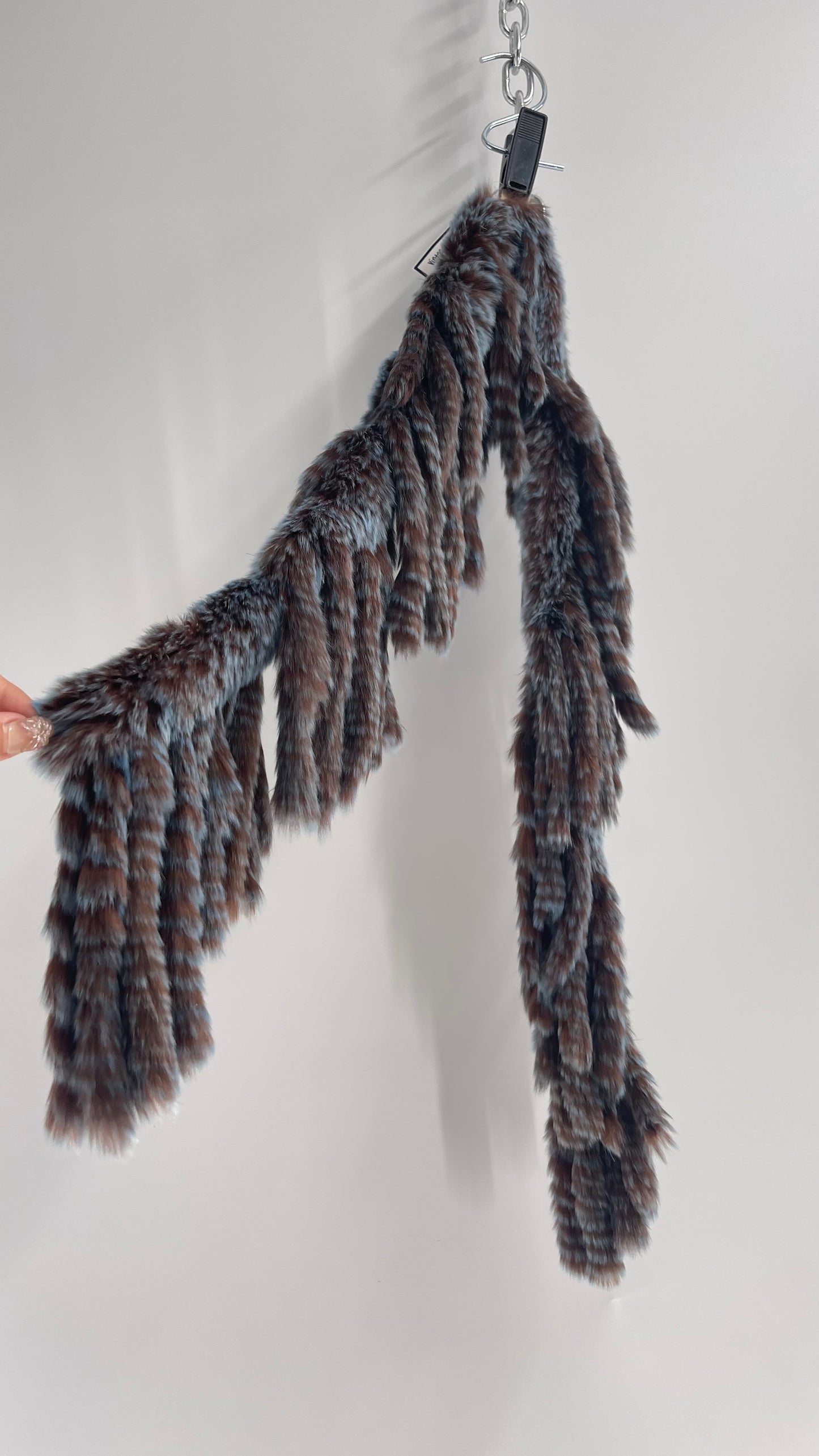 Vintage Brown and Blue Tiered Rabbit Fur Scarf