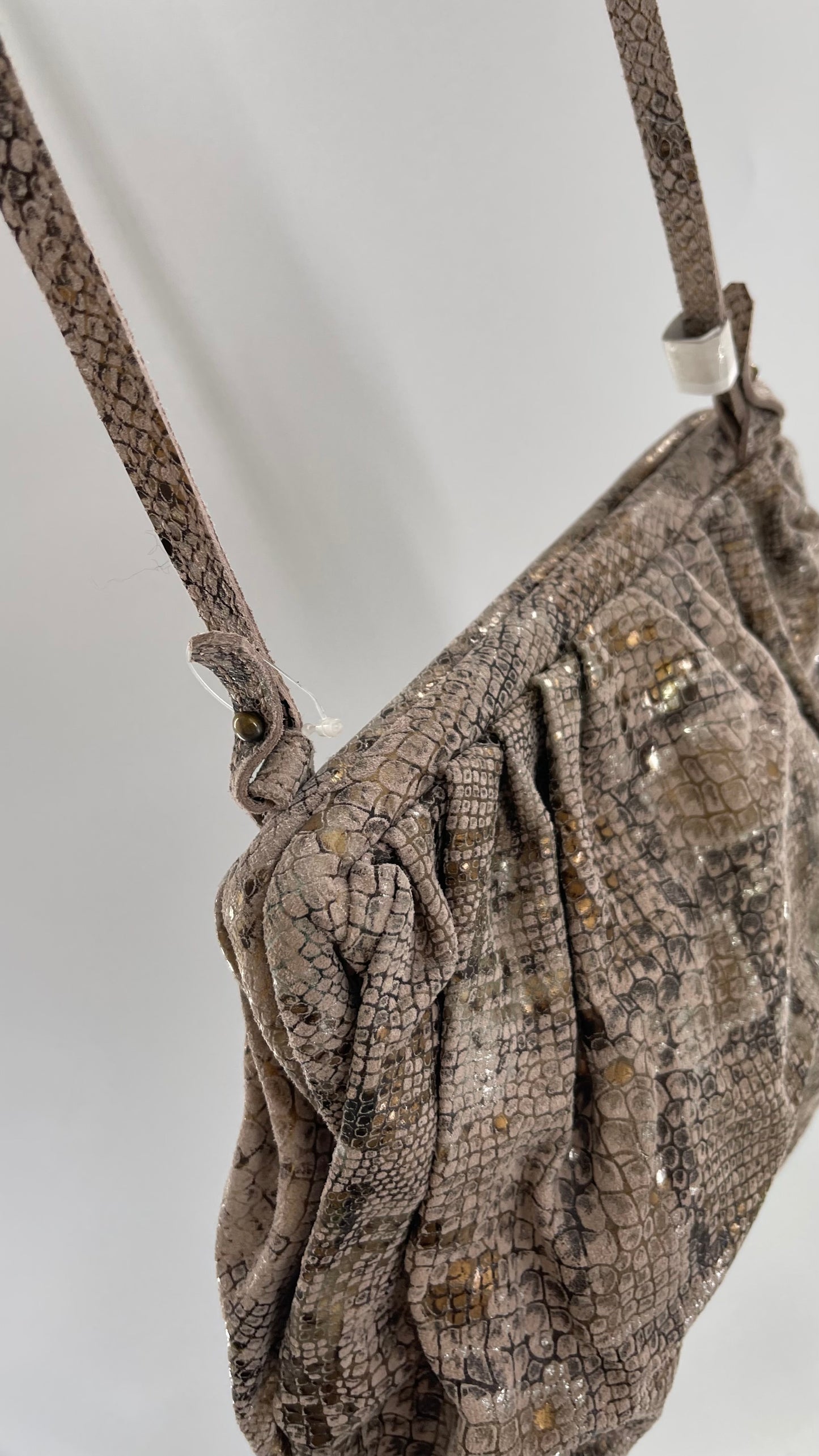 Free People Genuine Leather Clutch and Shoulder Bag Snake Print with Reflective Silver and Gold Flecks