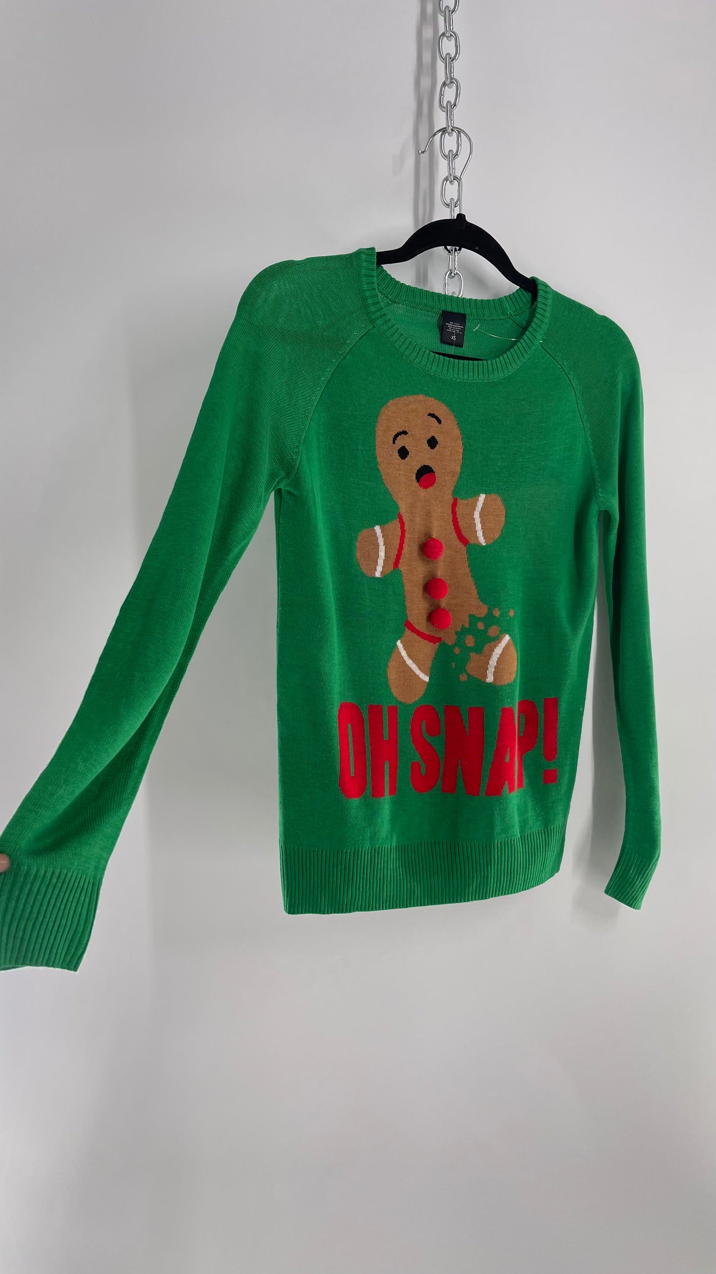 Vintage Green Oh Snap Gingerbread Man Sweater (XS)