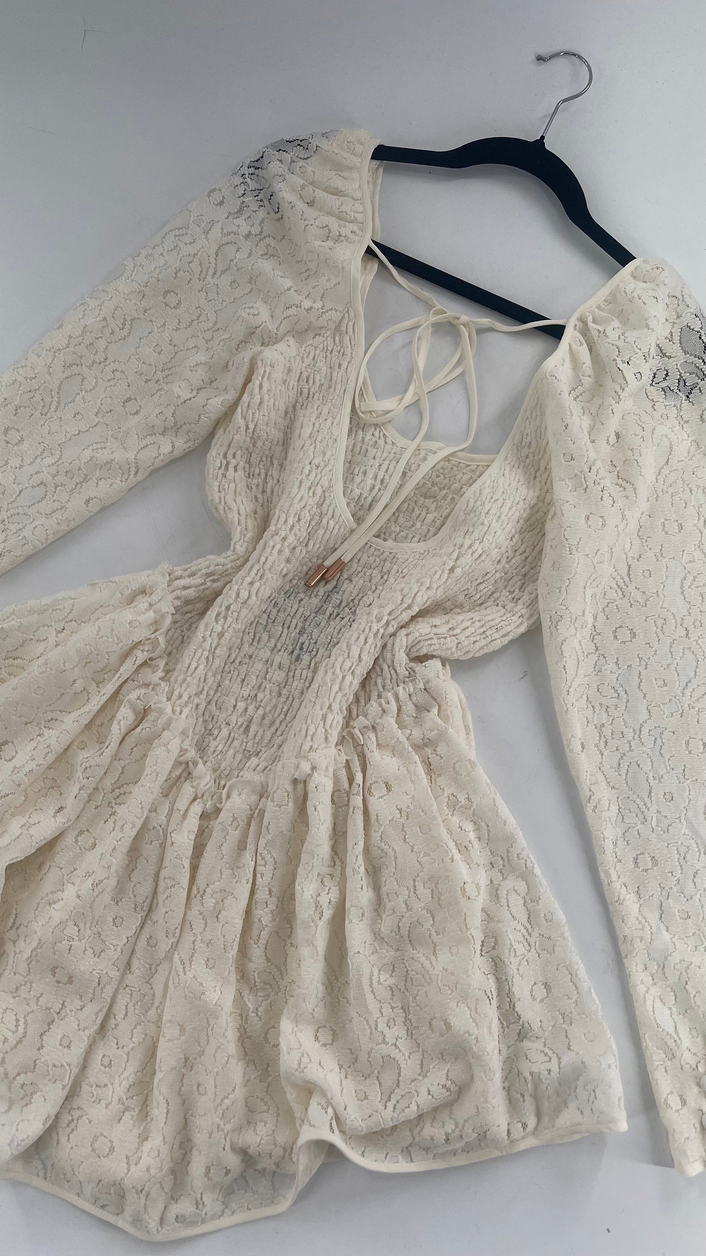 Free People White Velvet Lace Mini Dress (Small)