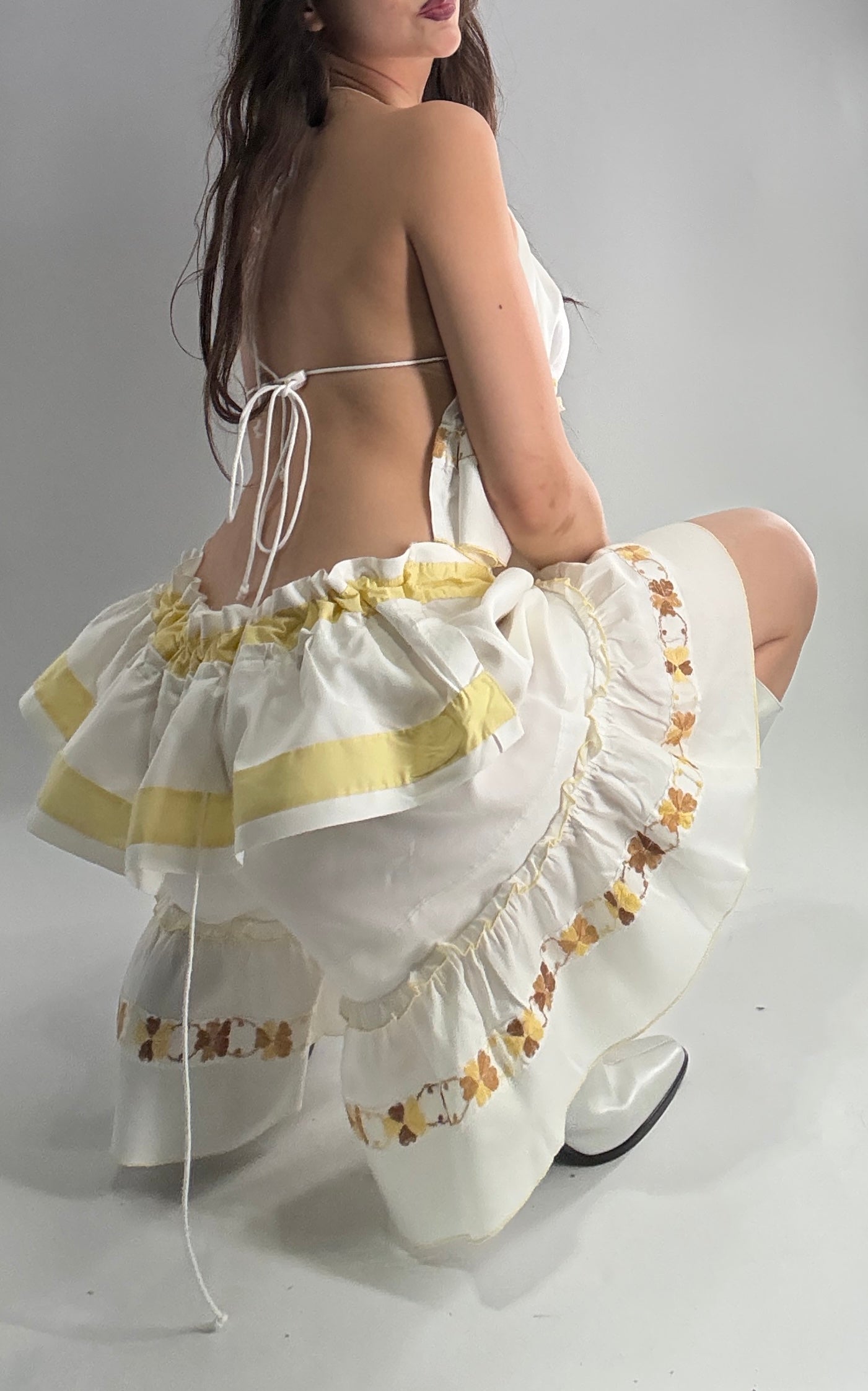 Vintage Handmade Heavily Embroidered Play Set with Sailor Style Ruffled Bum (XS-XL)