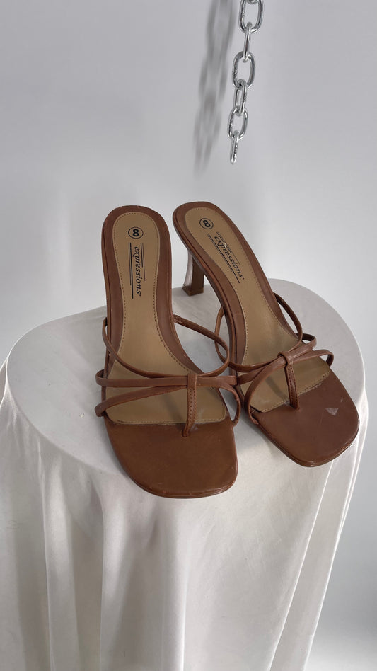 Vintage Expressions Square Toe Brown Strappy Kitten Heel Sandal (8)