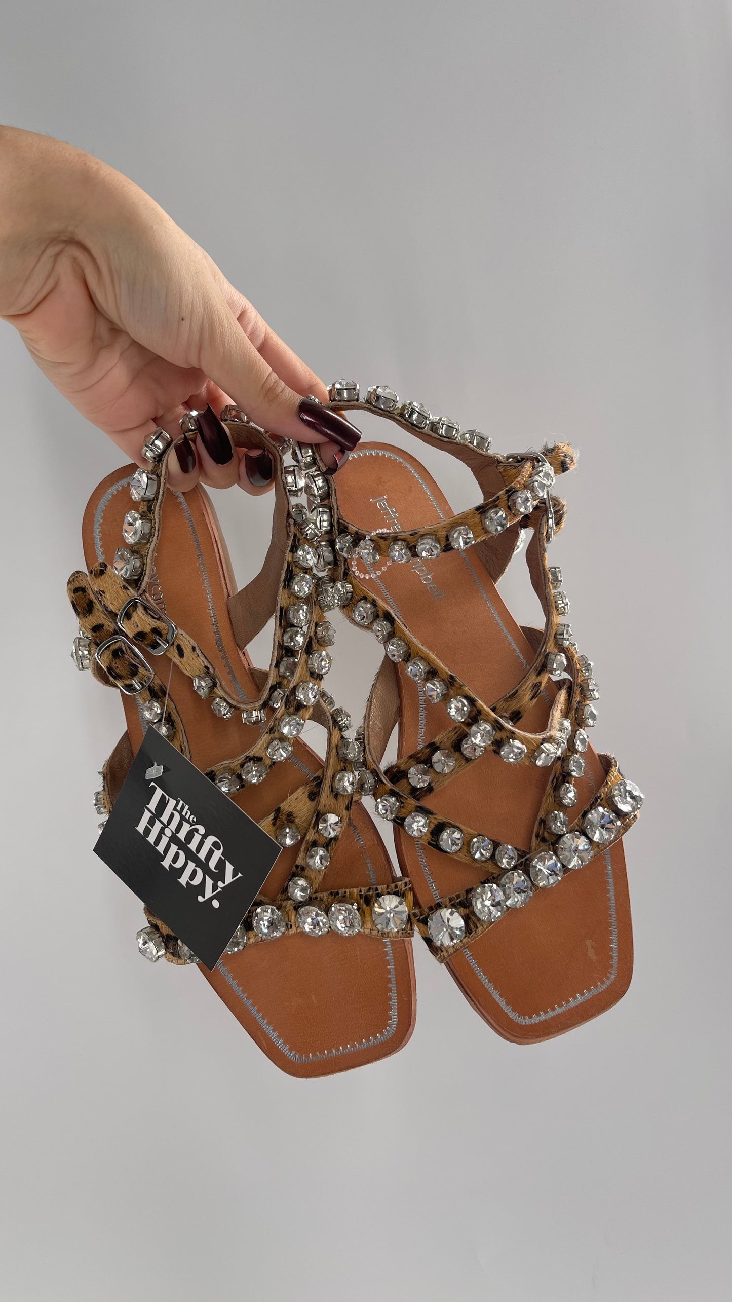 Jeffrey Campbell Rhinestone Encrusted Strappy Sandal with Cheetah Printed Cow Fur Straps (7)