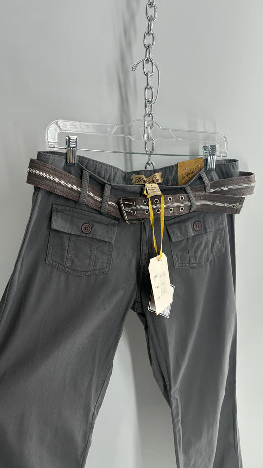 Deadstock Vintage Grey MOKACHINO Grey Pocketed Low Rise Zipper Belt Kickflares (8)