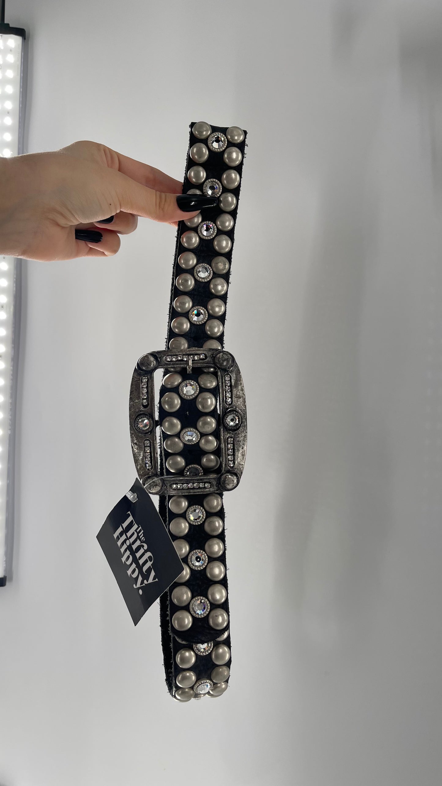 Vintage NEW Swarovski Crystal Iconic Cowboy Belt with Studded Leather Detailing (Small)