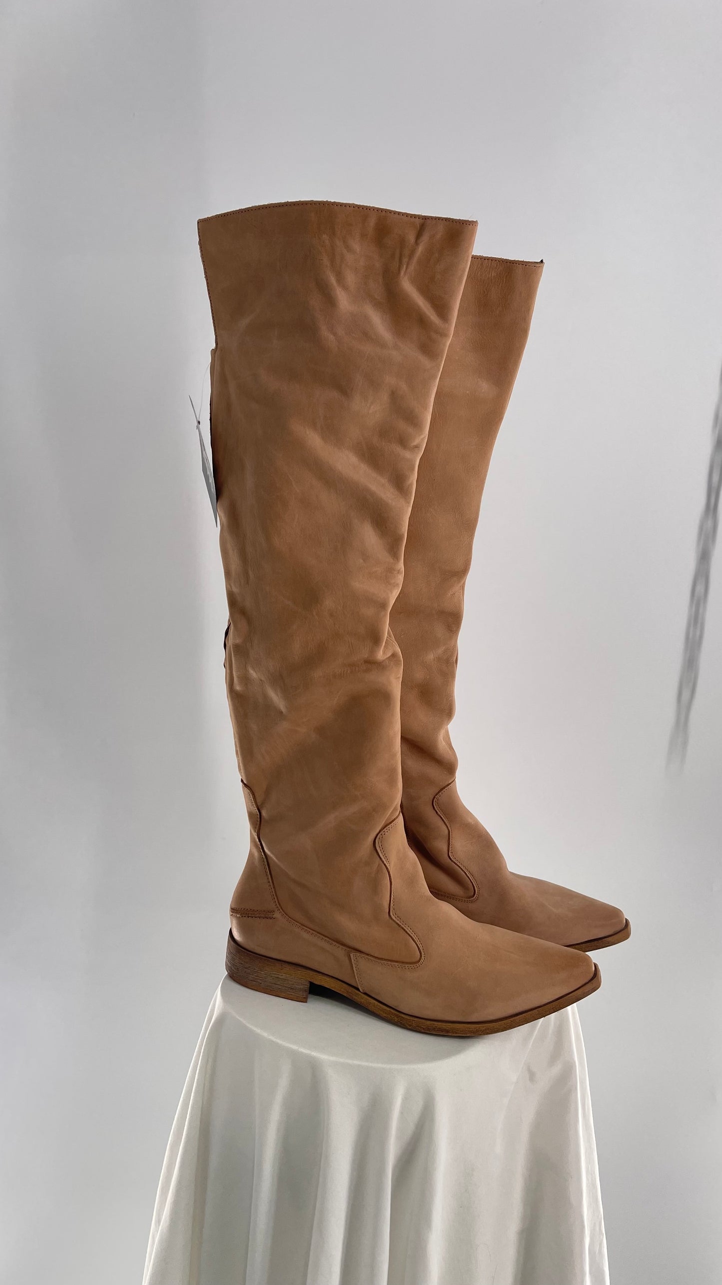 Free People Tan Leather Brenna Over the Knee Pointed Toe Boots (39/9)