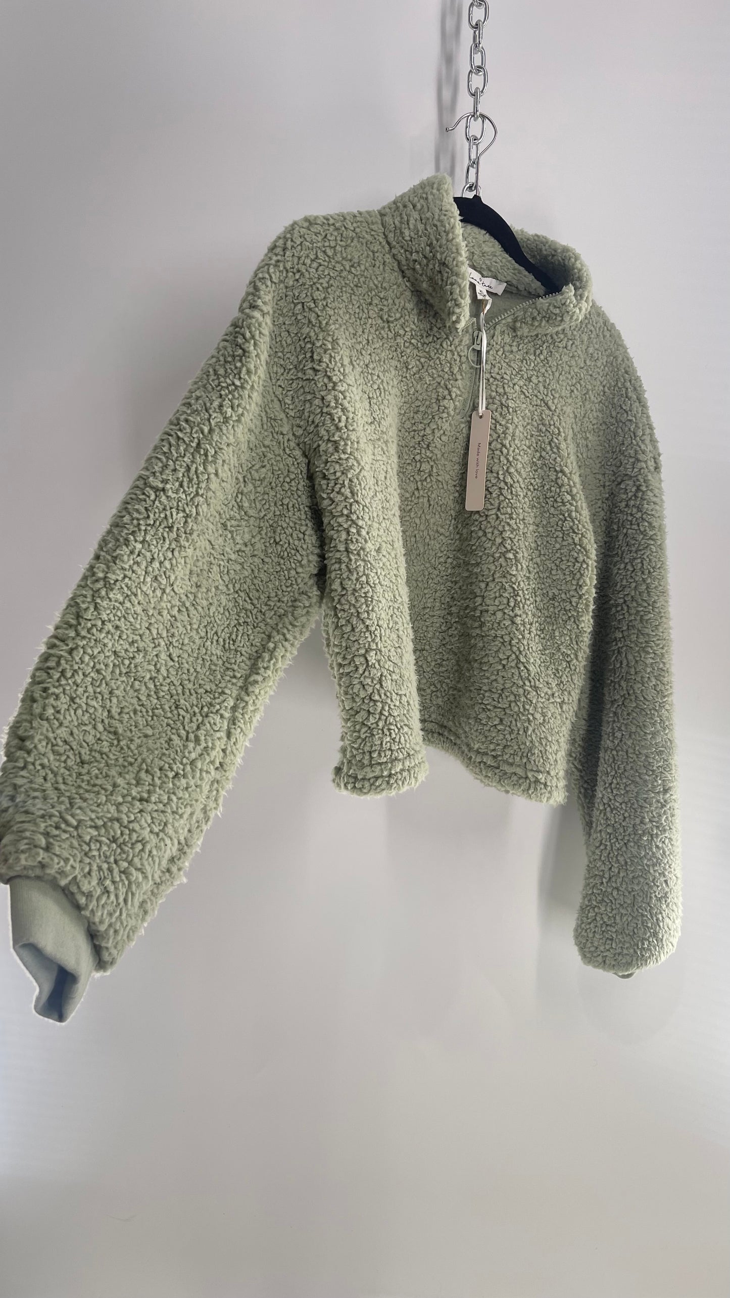 Love Tree Sherpa Sage Teddy Quarter Zip with Tags Attached (XL)