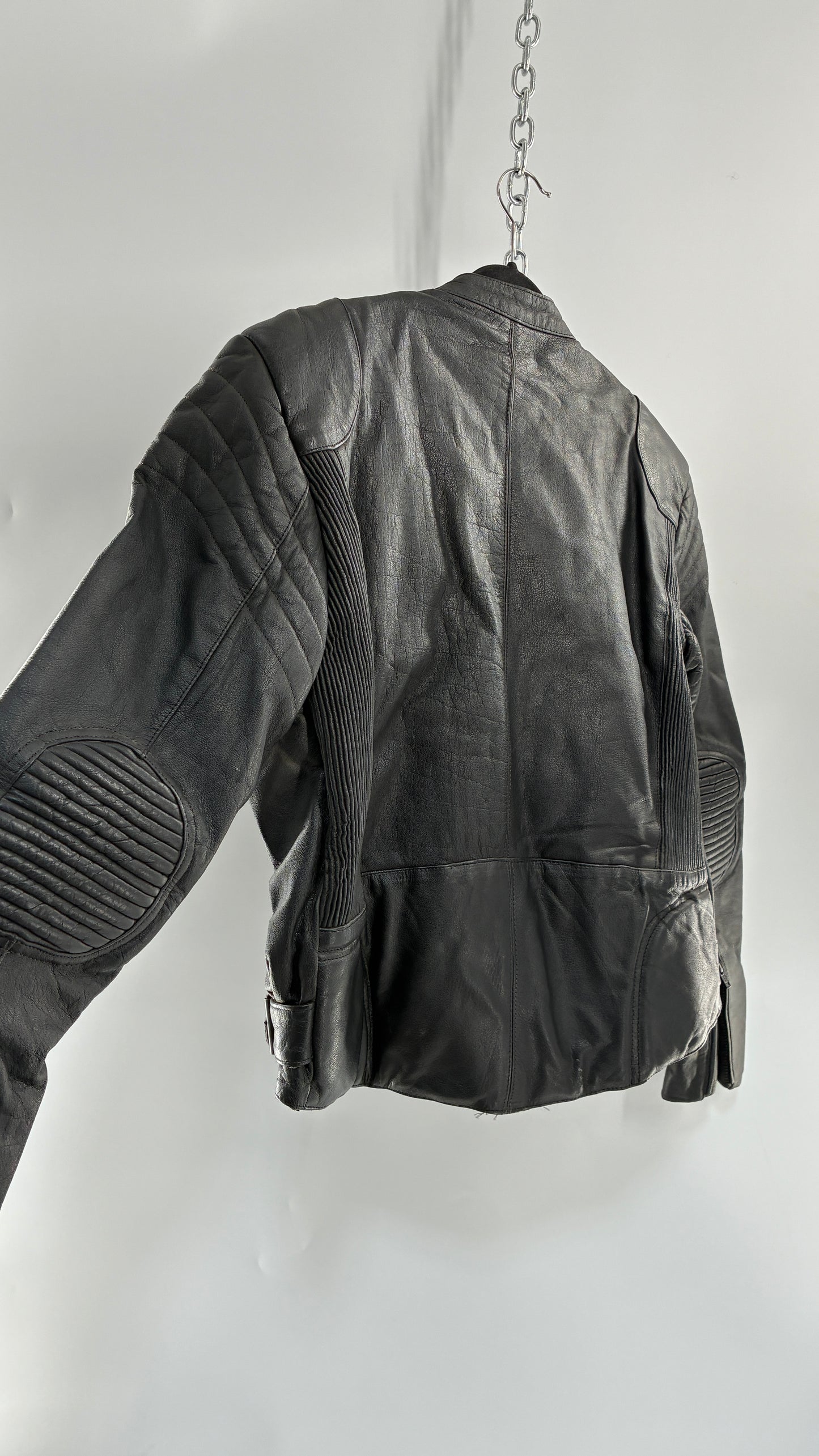 Vintage PROTECH Black Leather Motorcycle Jacket (46)