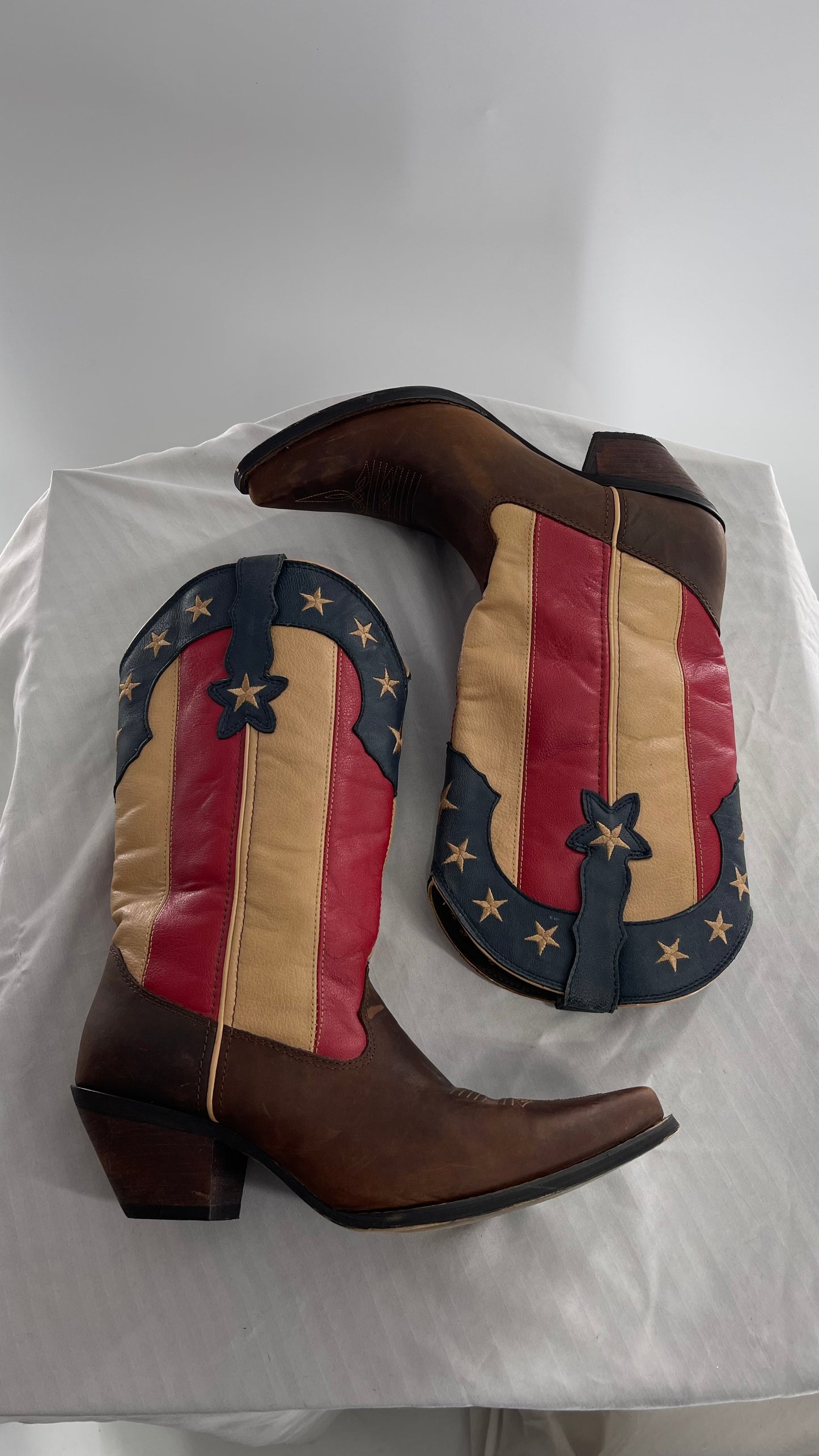 DURANGO Brown Leather Americana Flag Cowboy Boots (11)
