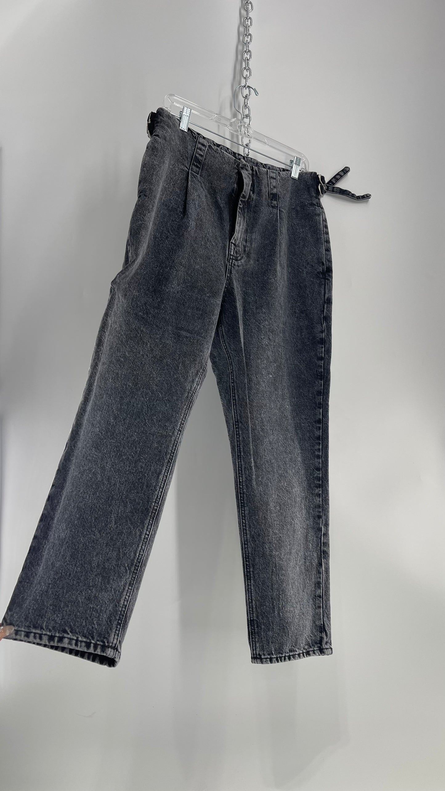 PRPS Charcoal Acid Wash High Waisted Jeans with Pleats and Adjustable Pulls (31)