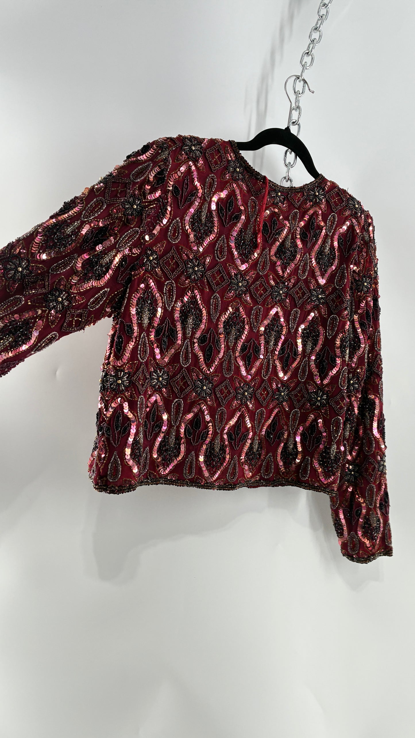 Vintage Beaded STENAY Burgundy Maroon Jacket (Medium)