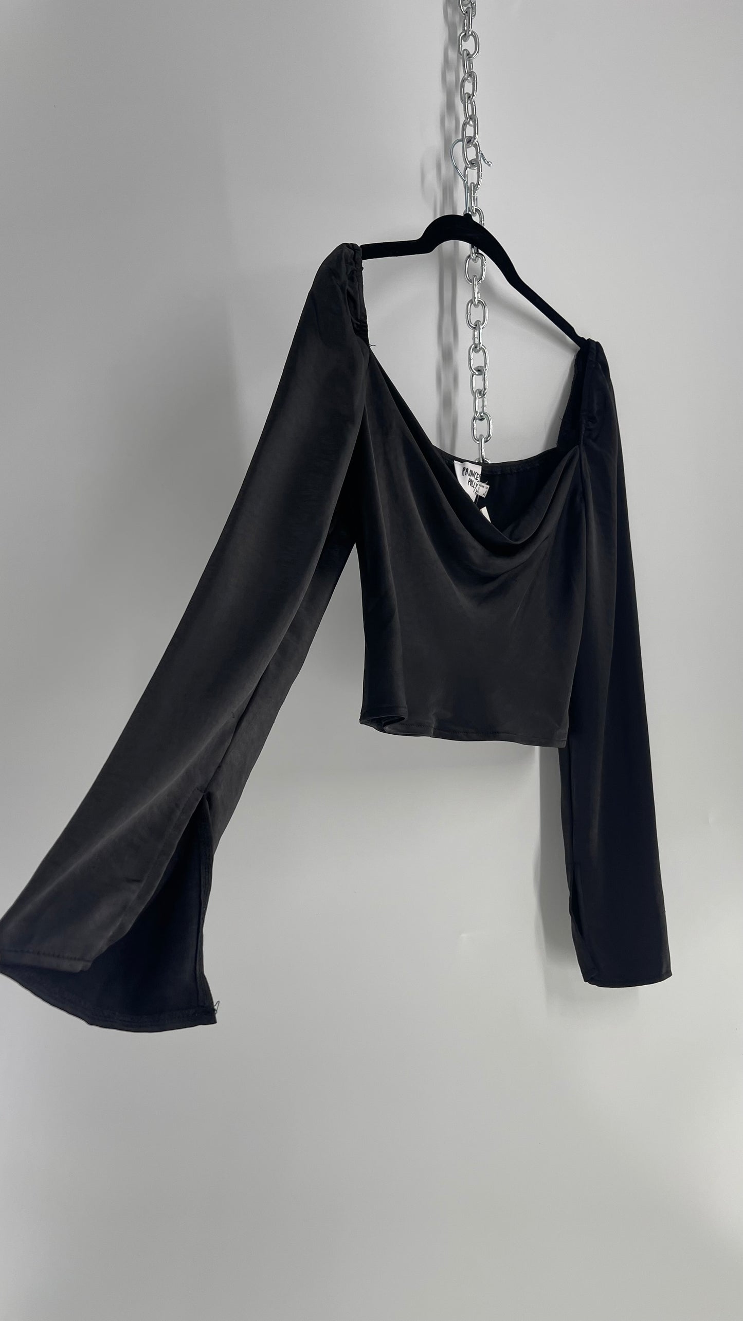 Princess Polly Black Satin Drape Front Long Sleeve (8)