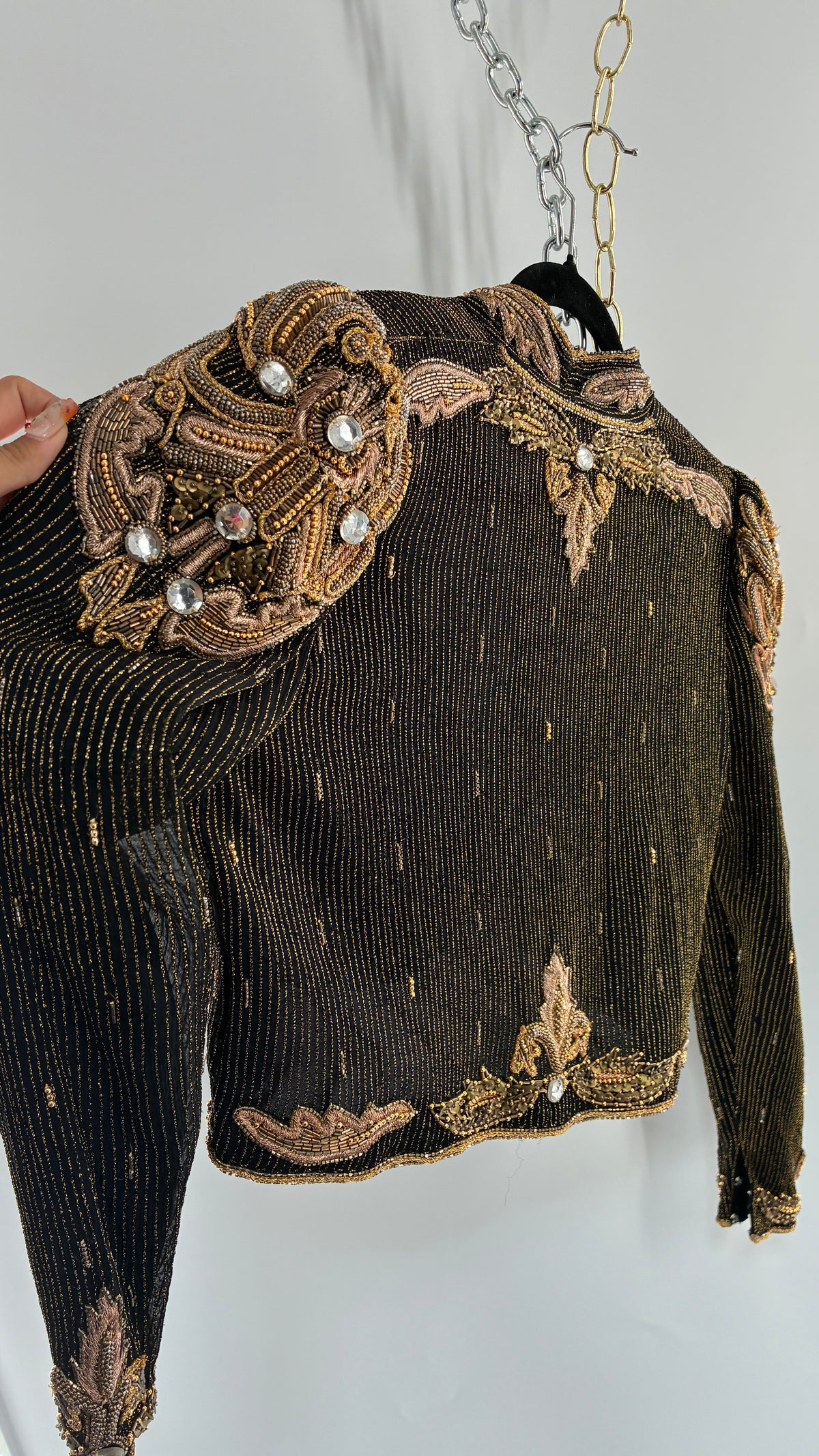 Vintage CREATIVE CREATIONS Black Blazer with Intricate Gold Beading (Medium)