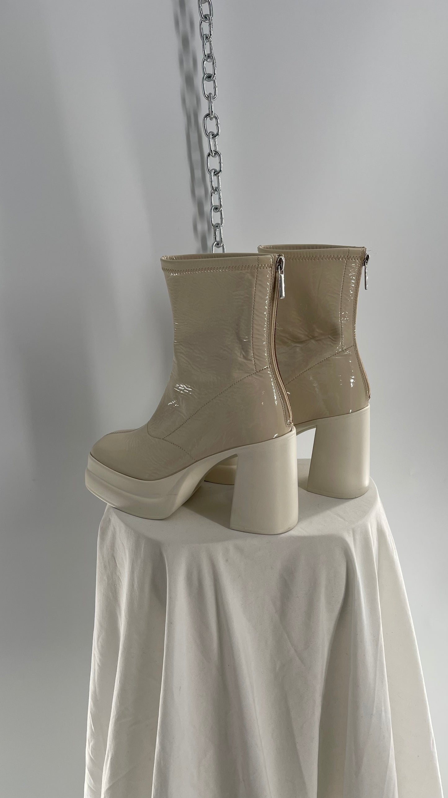 Free People Double Stack Y2k 90s Platform Off White/Cream Leather Boots (37)