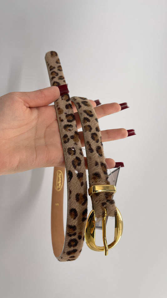 Vintage Talbots Leather and Pony Hair Cheetah Printed Skinny Belt (Small)