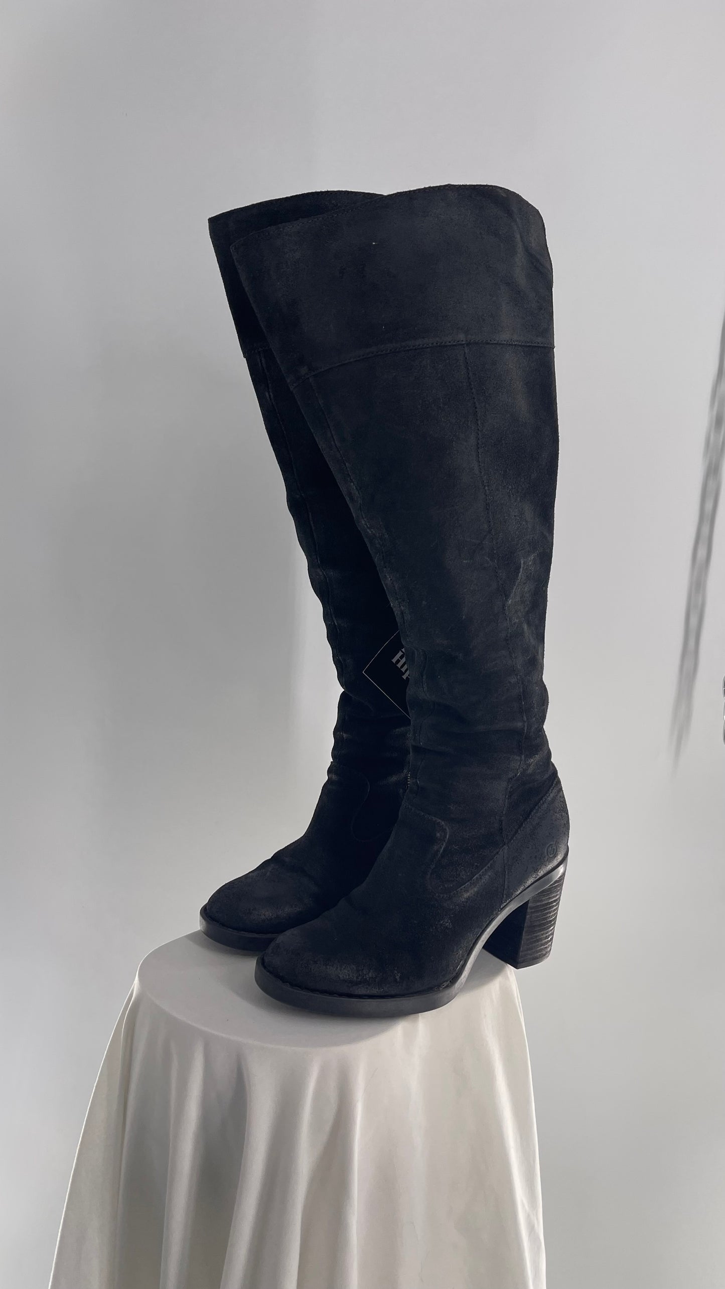 Born Metallic Textured Black Suede Tall Boot (8.5)