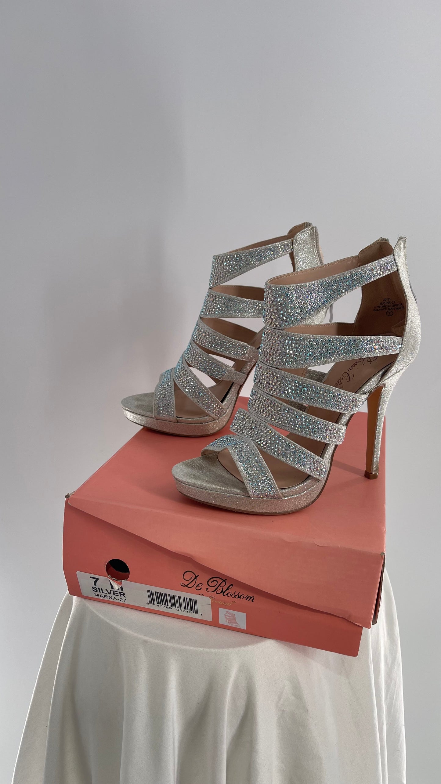 De Blossom Silver Glitter Platform Heels with Rhinestones  (7)