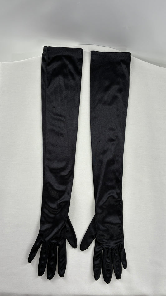 Vintage Black Silky Full Length Gloves
