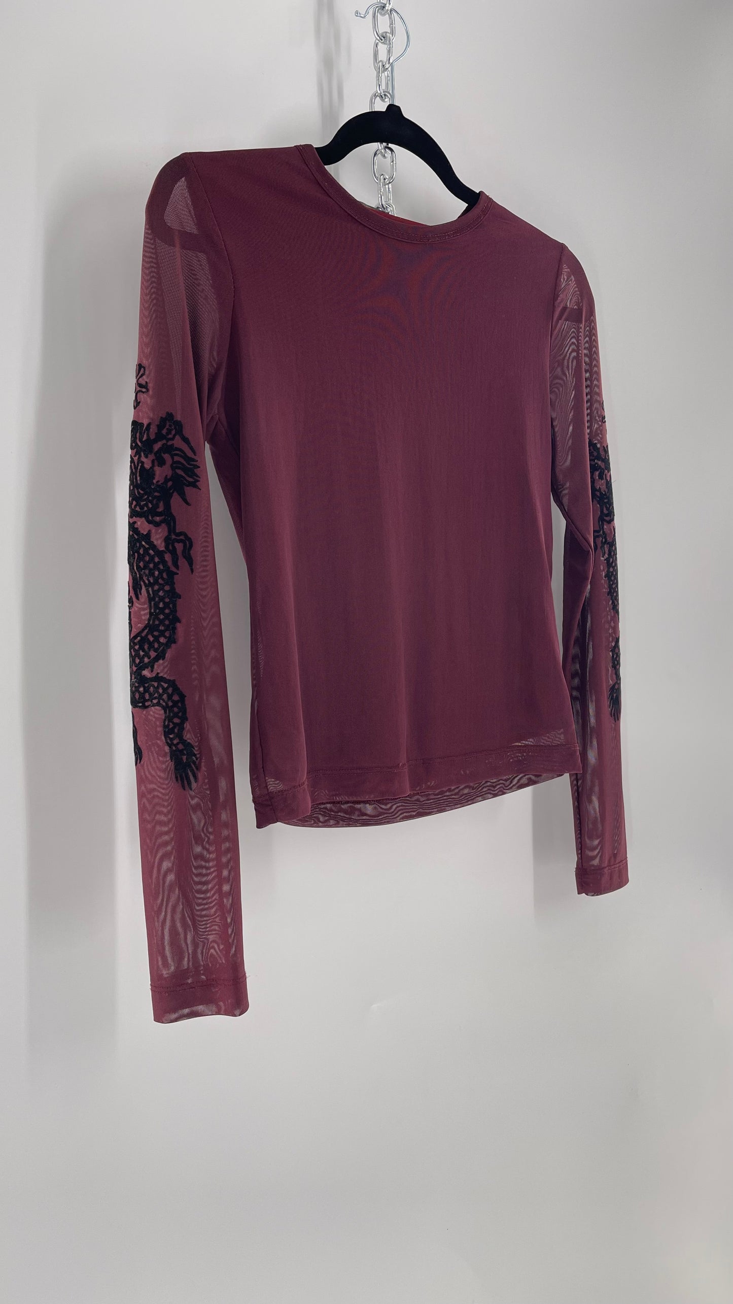 Vintage FANG Burgundy Mesh Dragon Felt Embroidery Sleeve