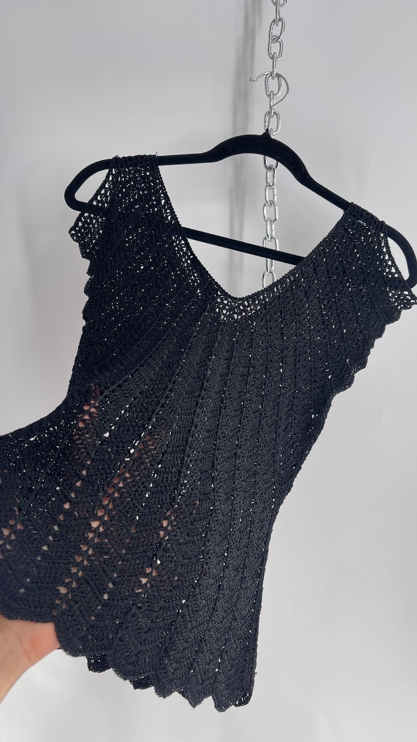 Vintage THE LIMITED Hand Knit Crochet Black Drape Sleeve Top (XS)