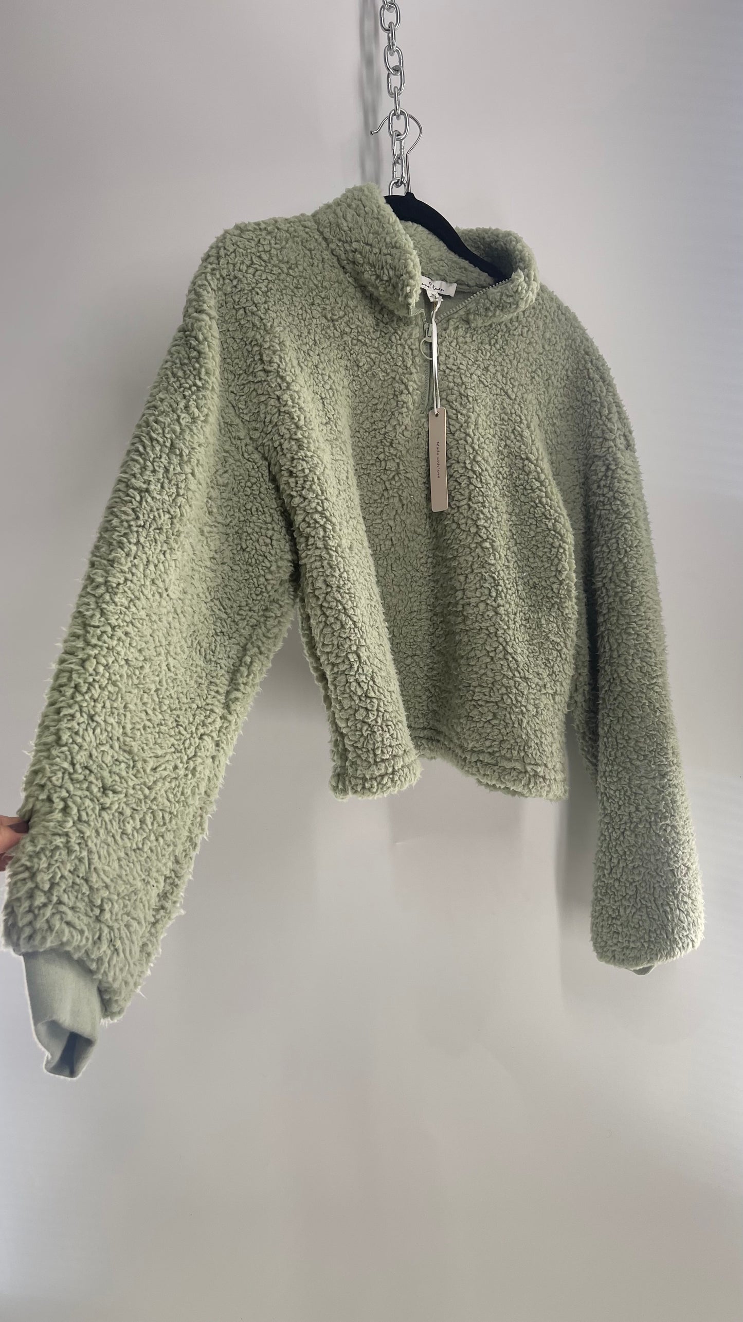 Love Tree Sherpa Sage Teddy Quarter Zip with Tags Attached (XL)