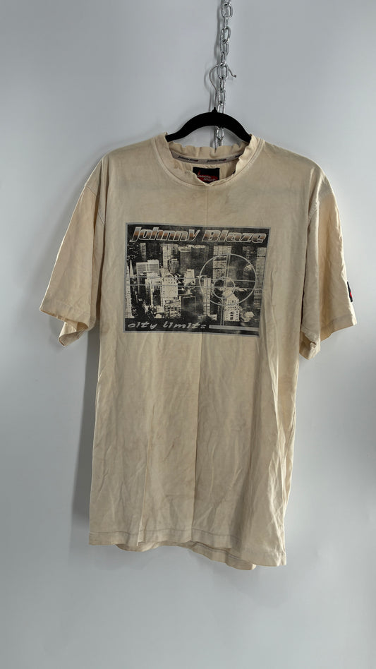 Vintage JOHNNY BLAZE Distressed, Rugged Graphic T Shirt (L)