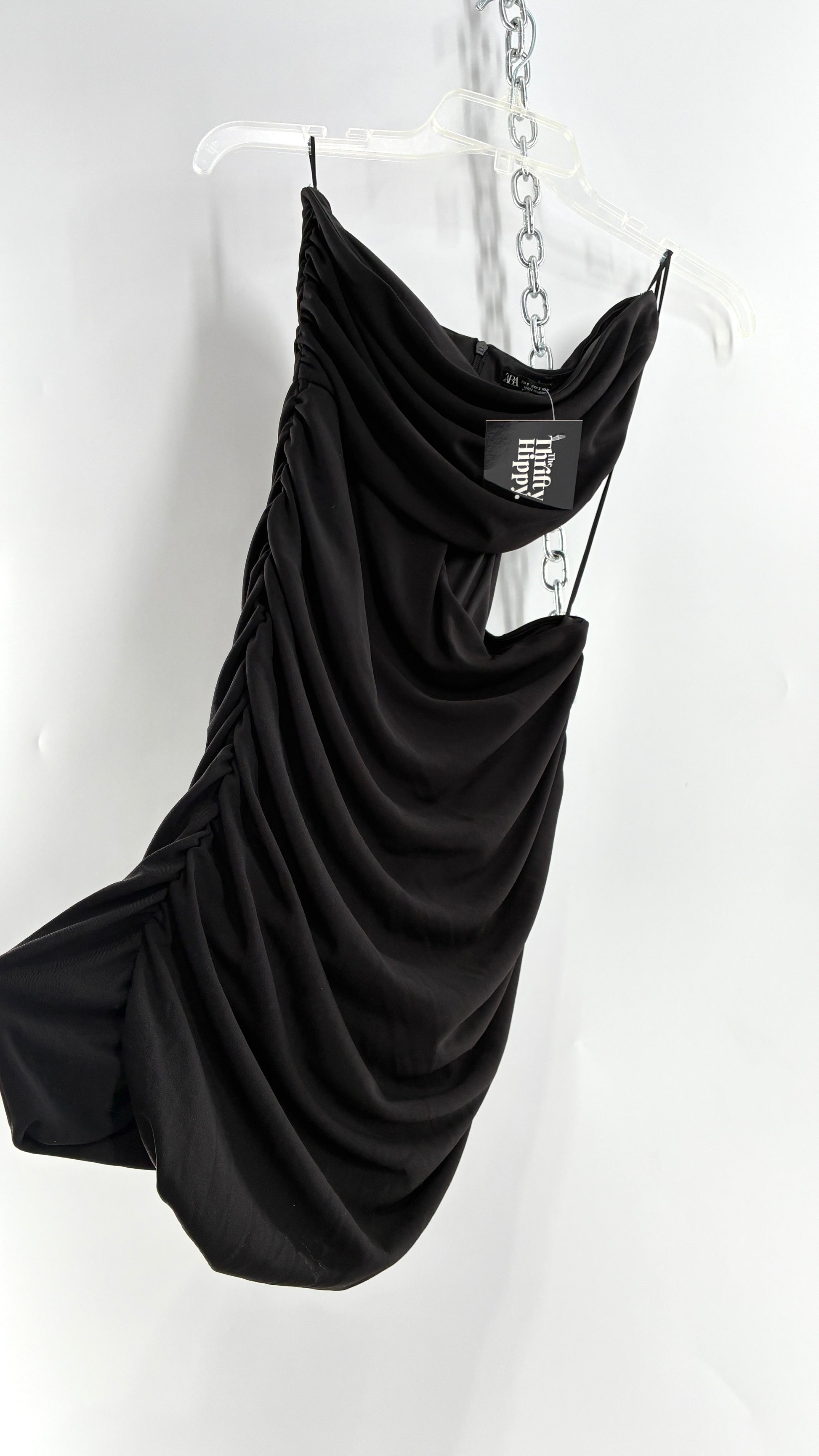 zara cut out black dress ZARA WOMAN BLACK CUT-OUT VELVET MIDI DRESS SIZE XS, S, M_REF:6962/22_FW23 NWT