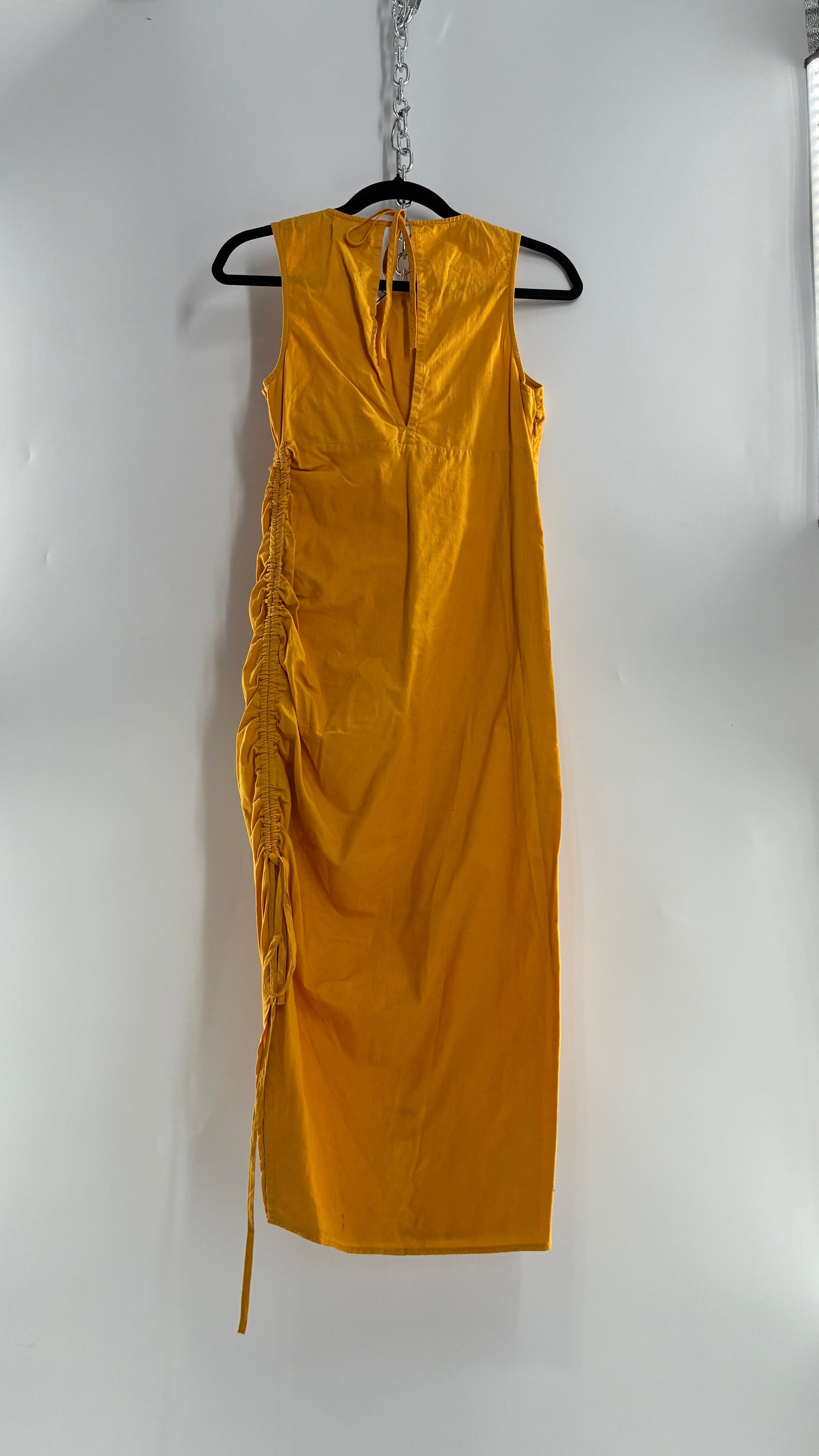 Urban Outfitters Mustard Yellow Cotton Ruche Side Slit Midi Dress (XS) – The Thrifty Hippy