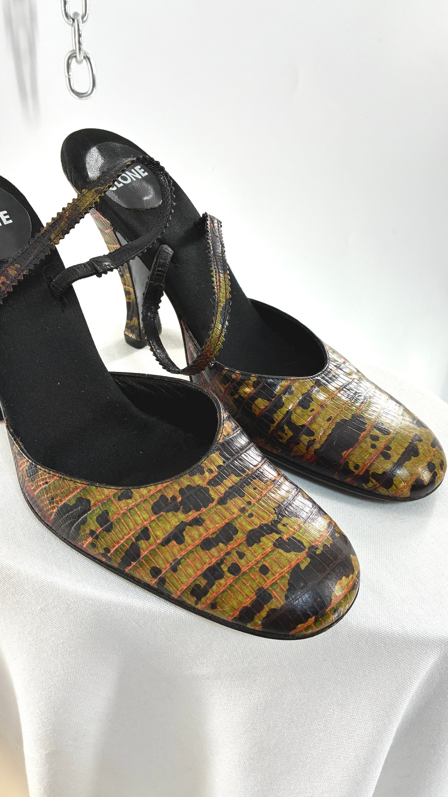Rare Vintage CLONE Bruno Bordese Anaconda Snake Patterned Round Toe Heel Made in Italy (37.5)