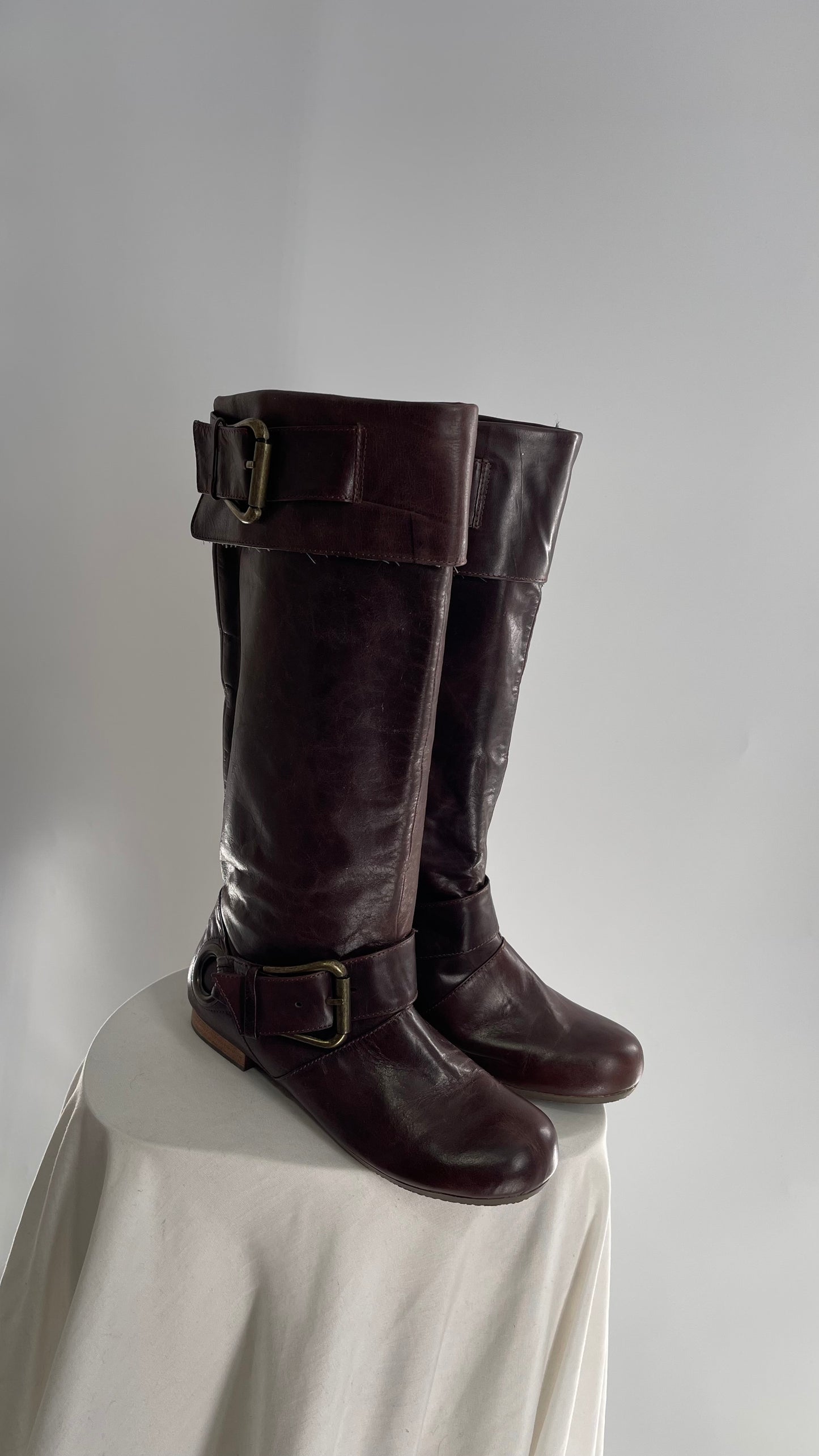 Vintage ALDO Leather Round Toe Buckle Side Boots w (37)