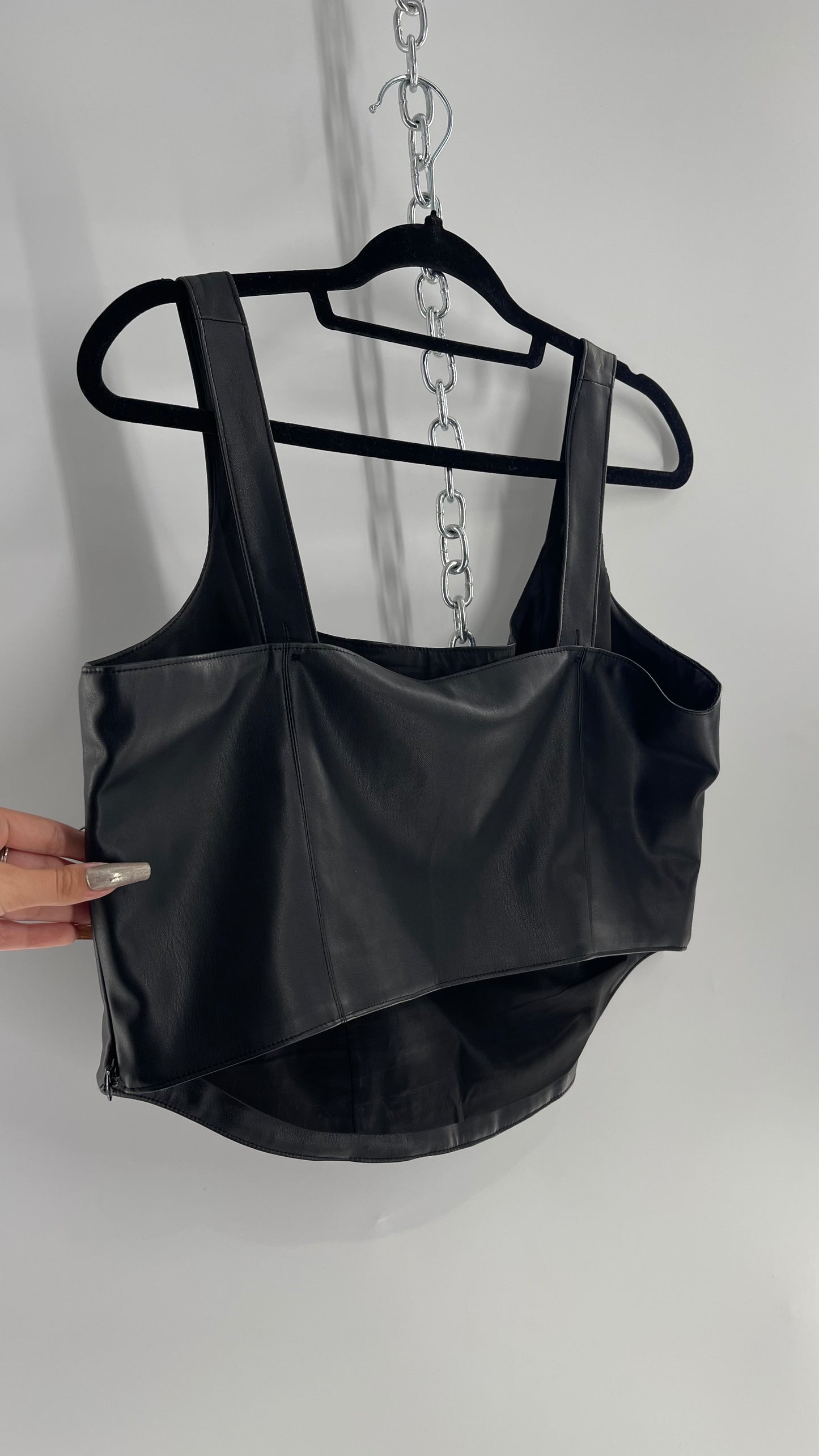 Abercrombie & Fitch Black Faux Leather Corset Like Tank (XL)