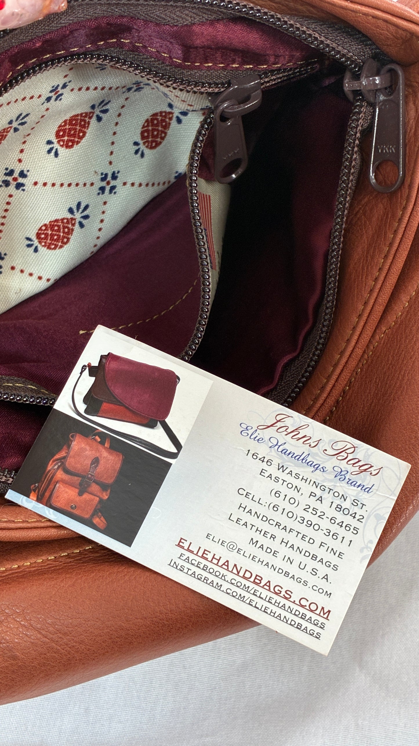 ELIE Genuine Leather Tulip Jr Handbag with Multiple Sections and Zippered Pockets