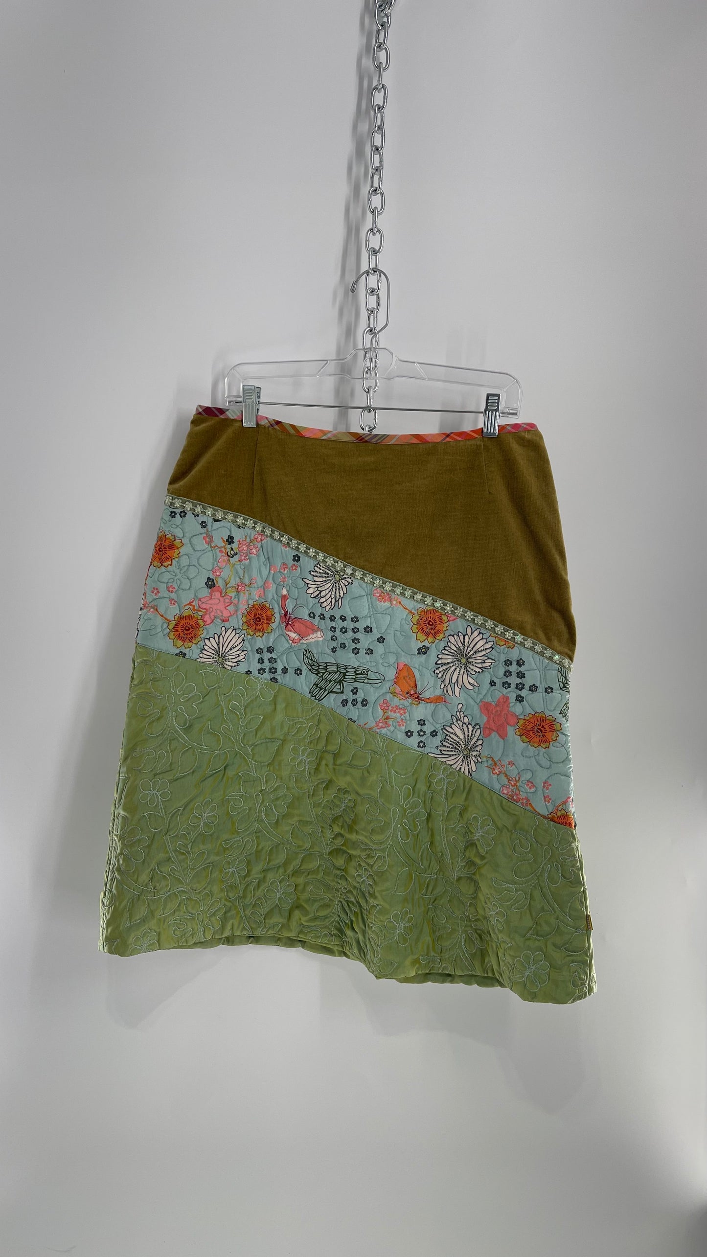 Vintage Olily Quilted Skirt with Velvet,Trim, Floral and Embroidered Details (42)