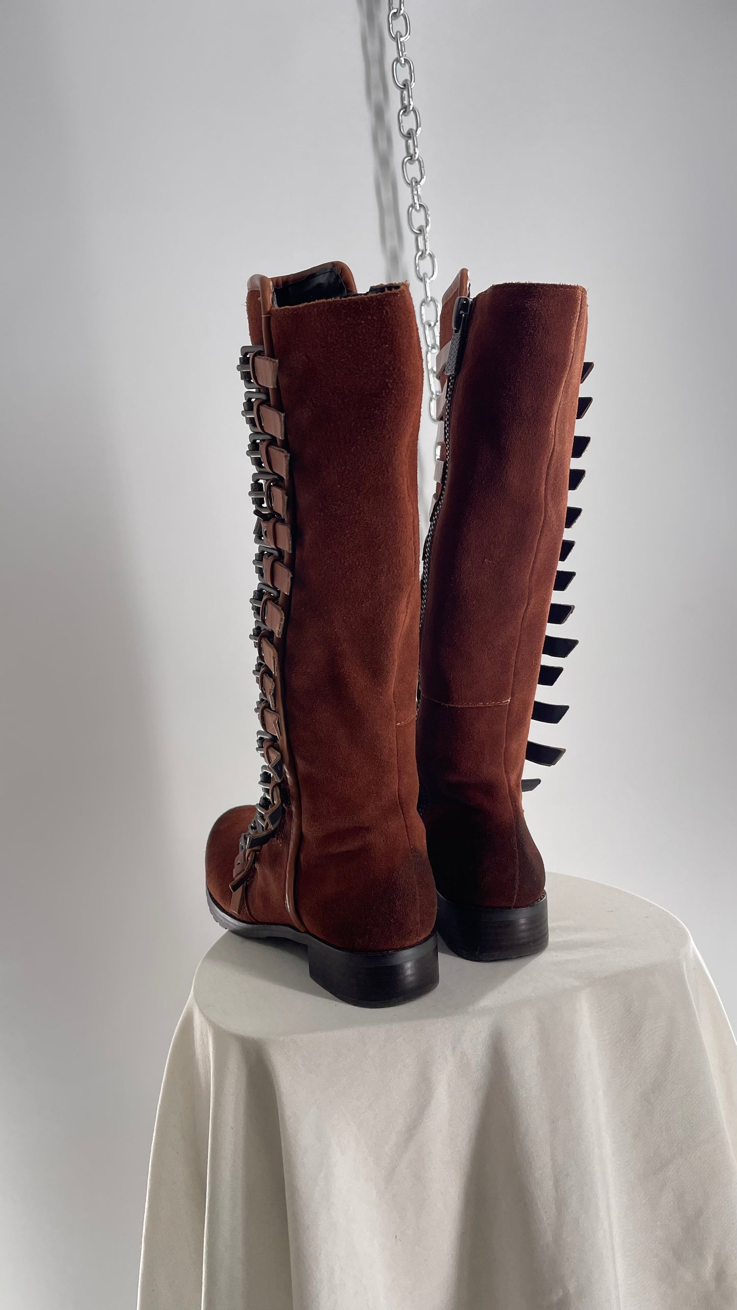 Deadstock Vintage LUXURY REBEL Suede Leather Buckle Boots (36)