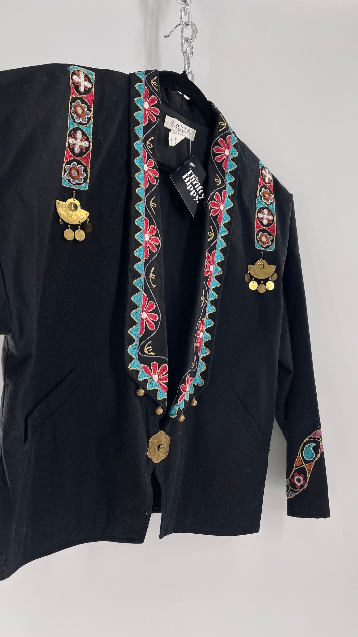 Vintage 1970s RÁFIA STUDIO Western Embroidered Jacket with Bronze Medallions (Medium)