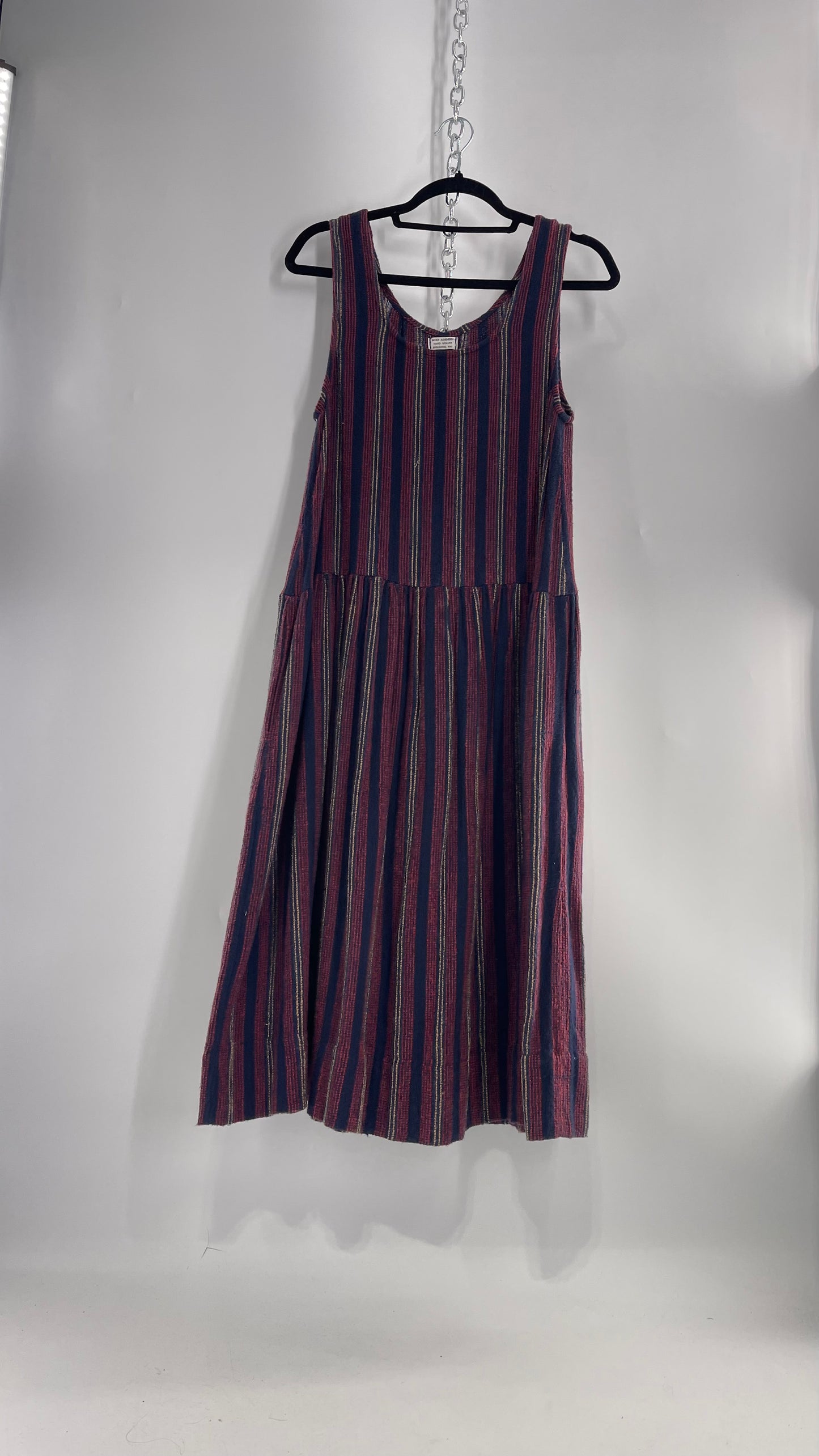 Becky Ashenden Vintage Hand Woven Shelburne, MA Midi Overall Dress with Pockets (M)