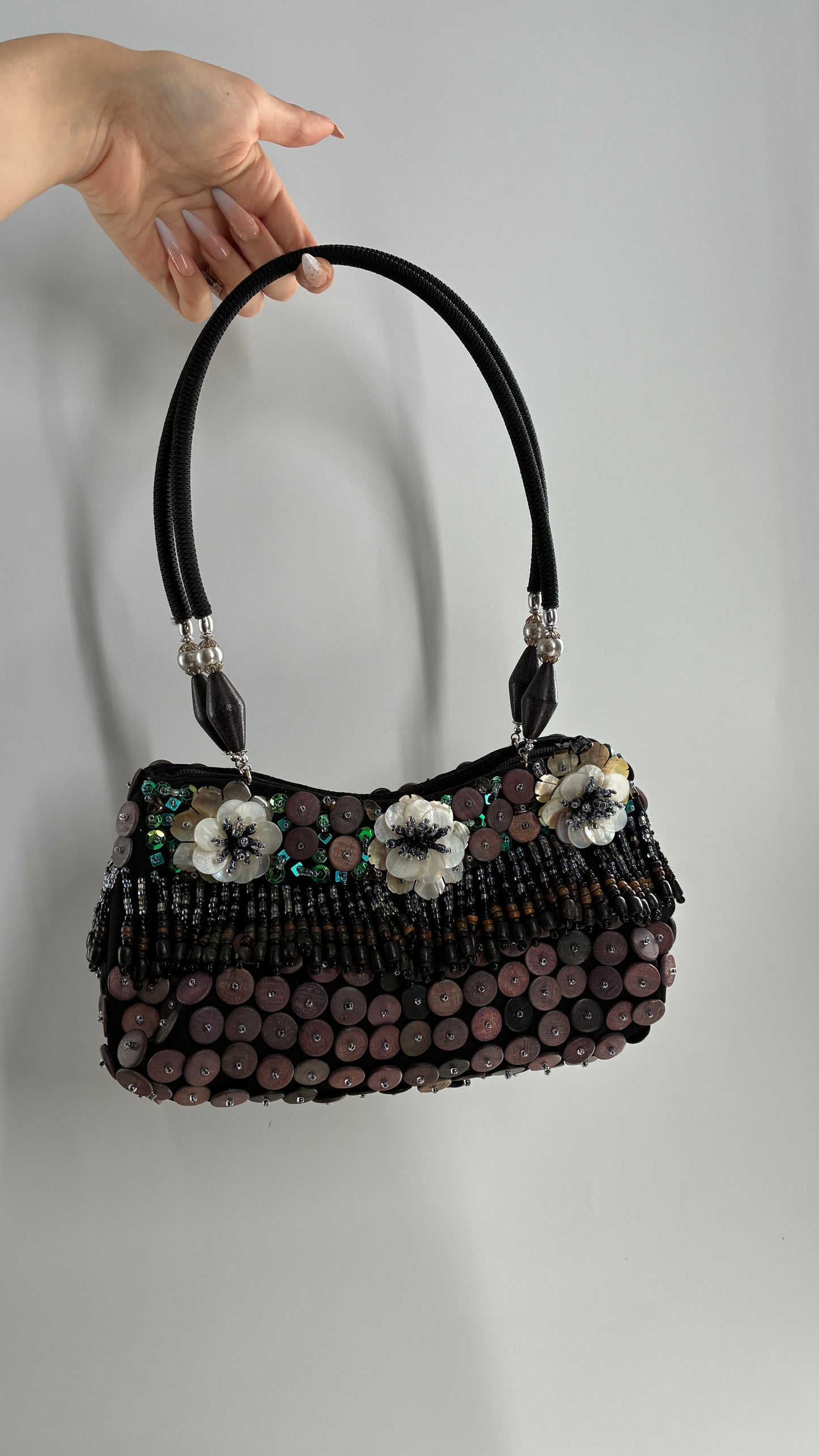Vintage Embellished Purse with Sequins, Beading, Shells, and Florals