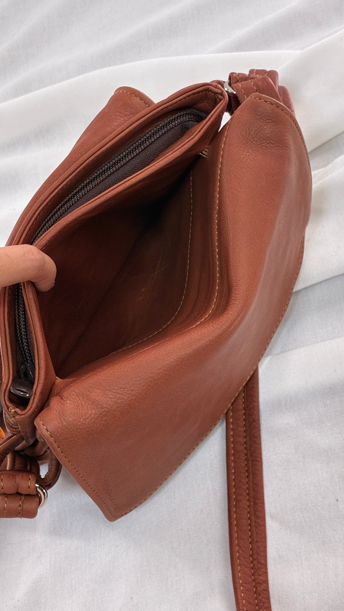 ELIE Genuine Leather Tulip Jr Handbag with Multiple Sections and Zippered Pockets