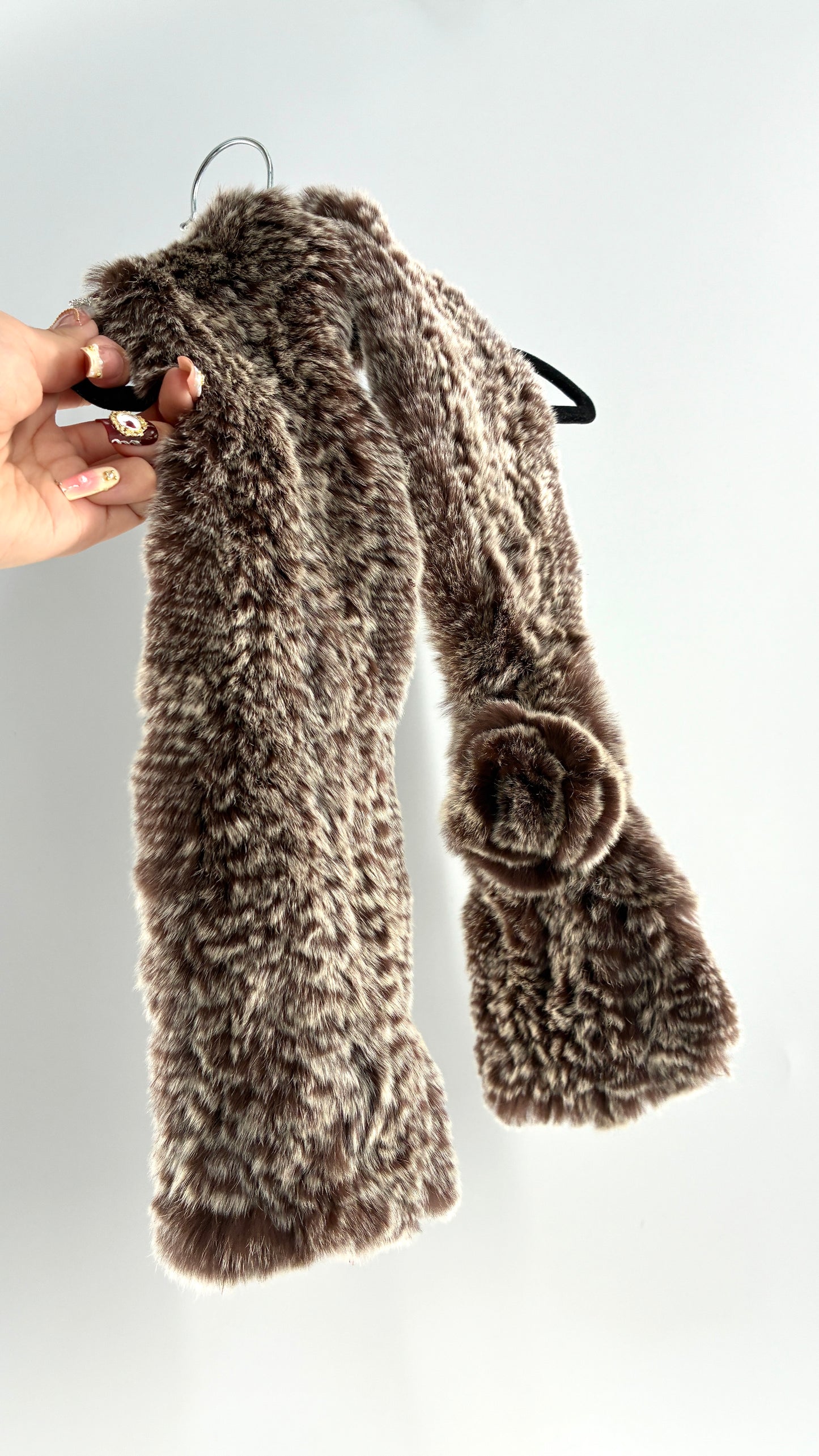 Vintage Genuine Rabbit Fur Scarf with Rosette