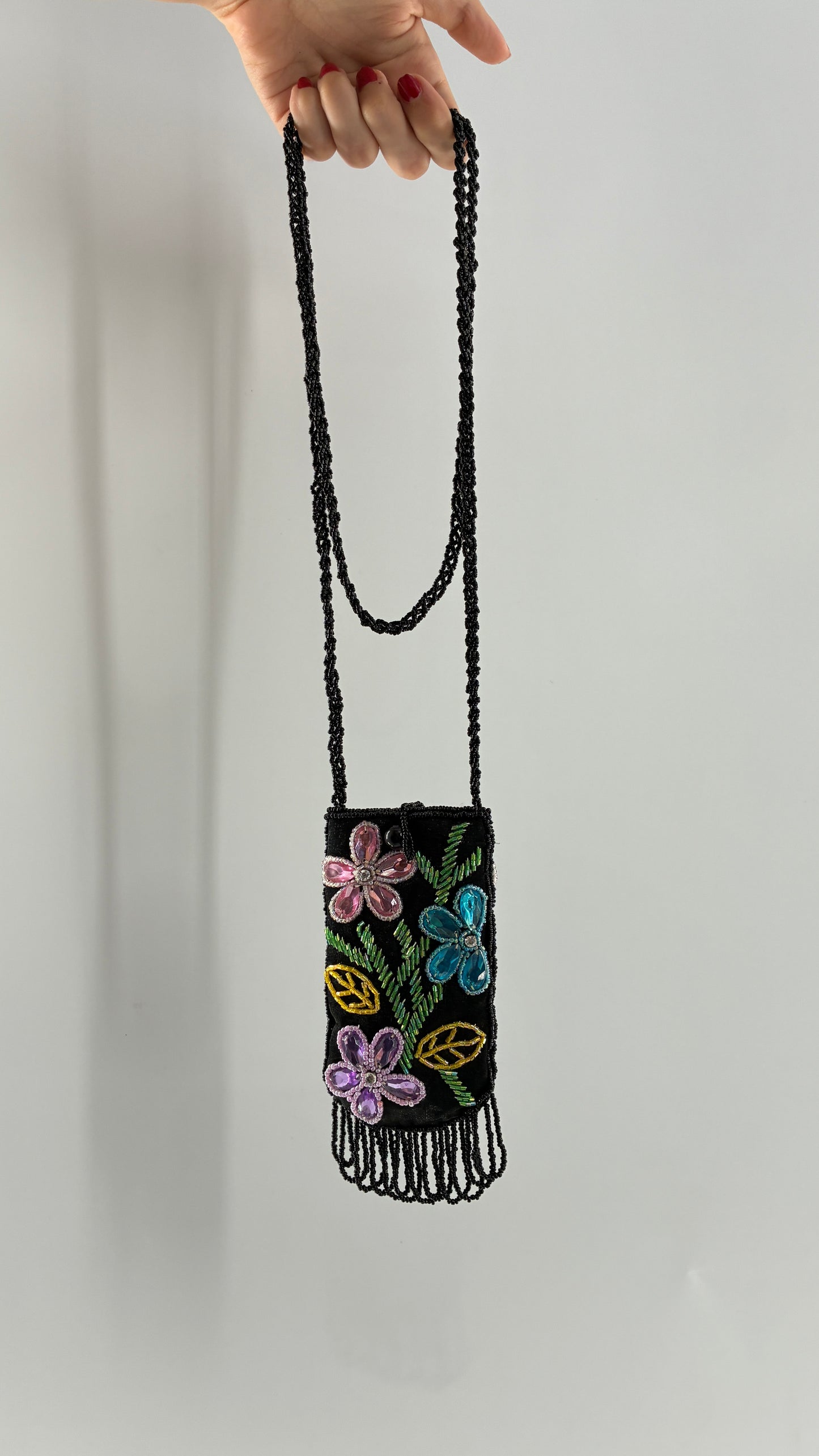 Vintage Black Beaded Floral Crossbody