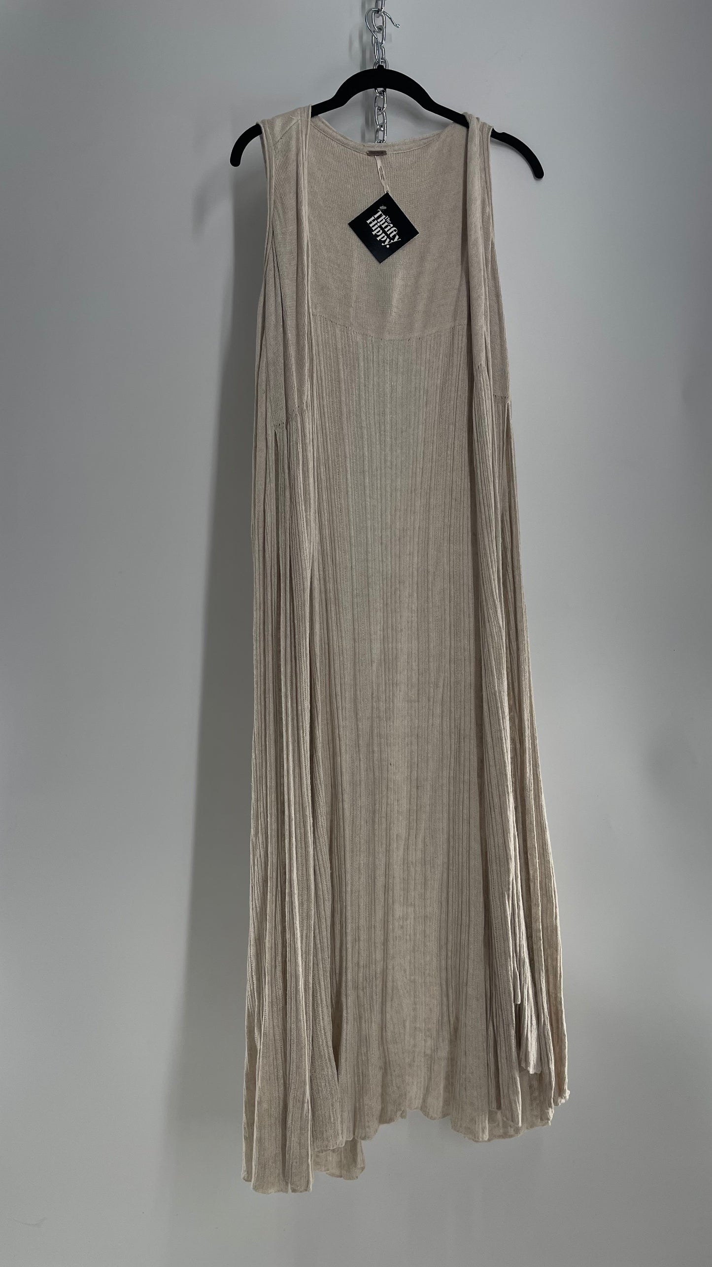 Free People Sleeveless Full Length Knit Beige Cape (XS)