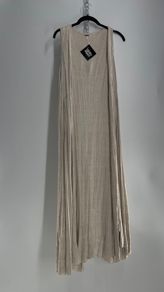 Free People Sleeveless Full Length Knit Beige Cape (XS)