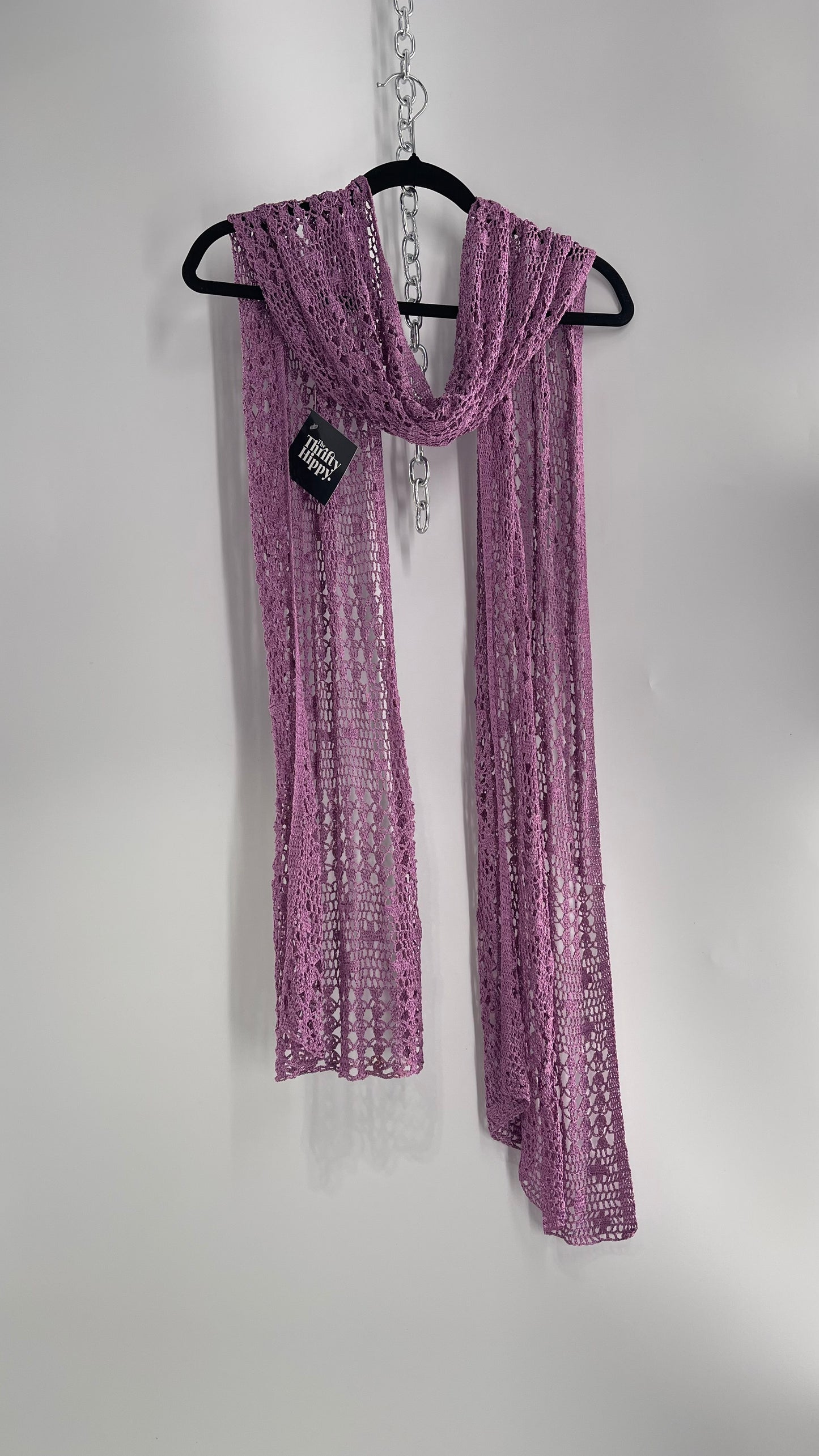 Vintage Purple Crochet Skinny Scarf Extra Long