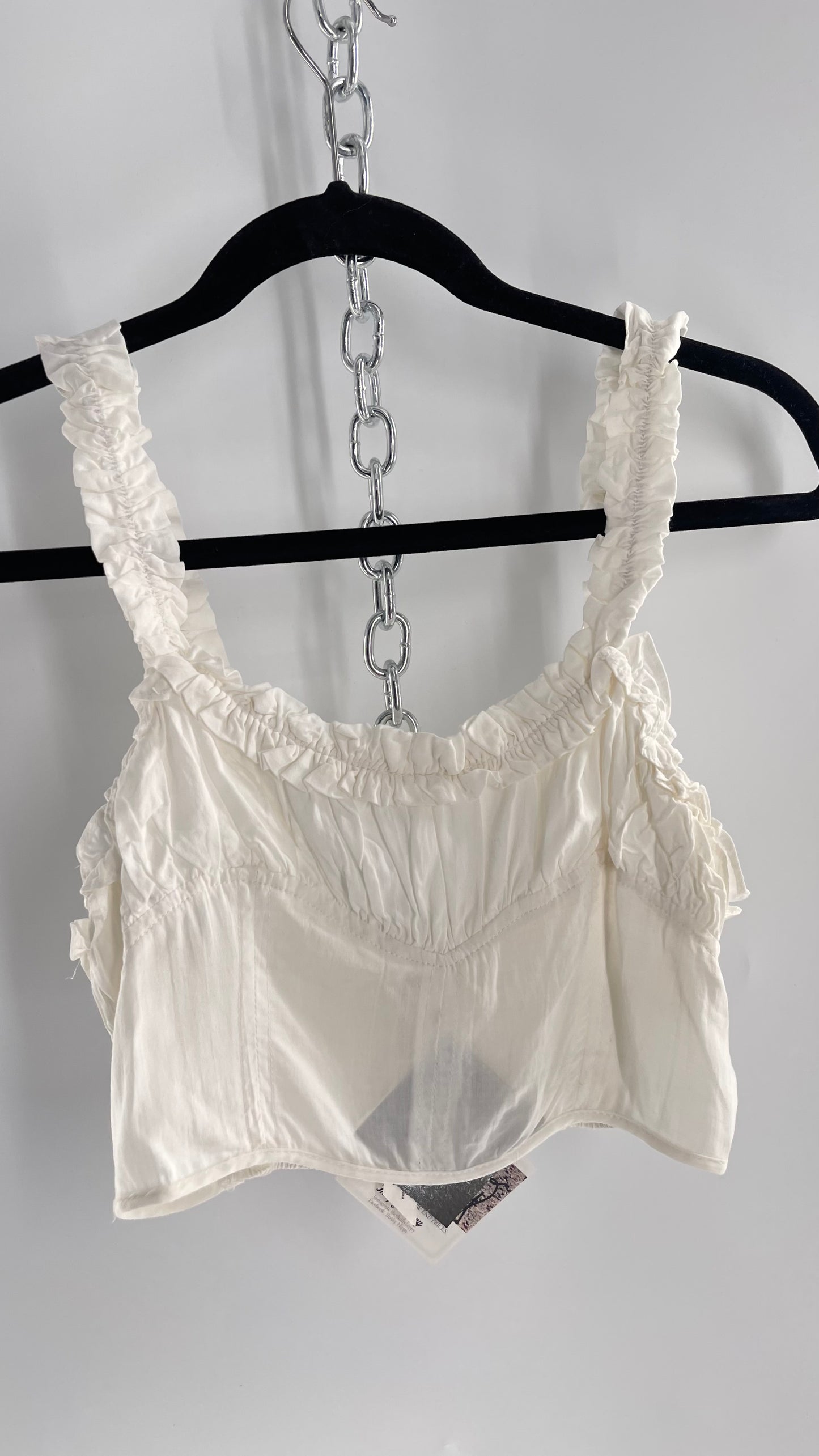 Intimately Free People White Ruched Bust Ruffle Trim Top (XS)