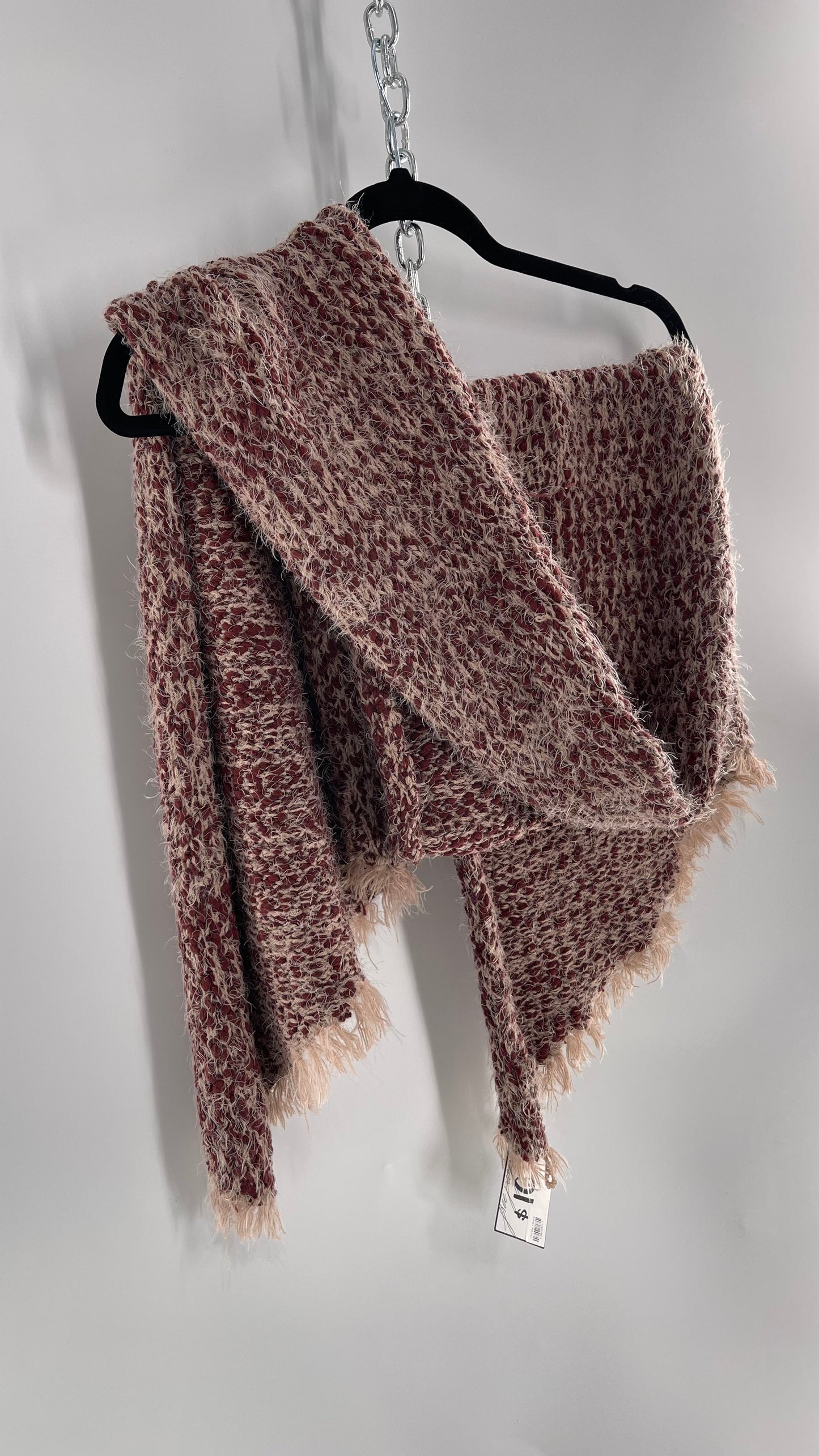 Free People Brick/Burgundy and Dusty Pink Interwoven Voluminous Shag Scarf