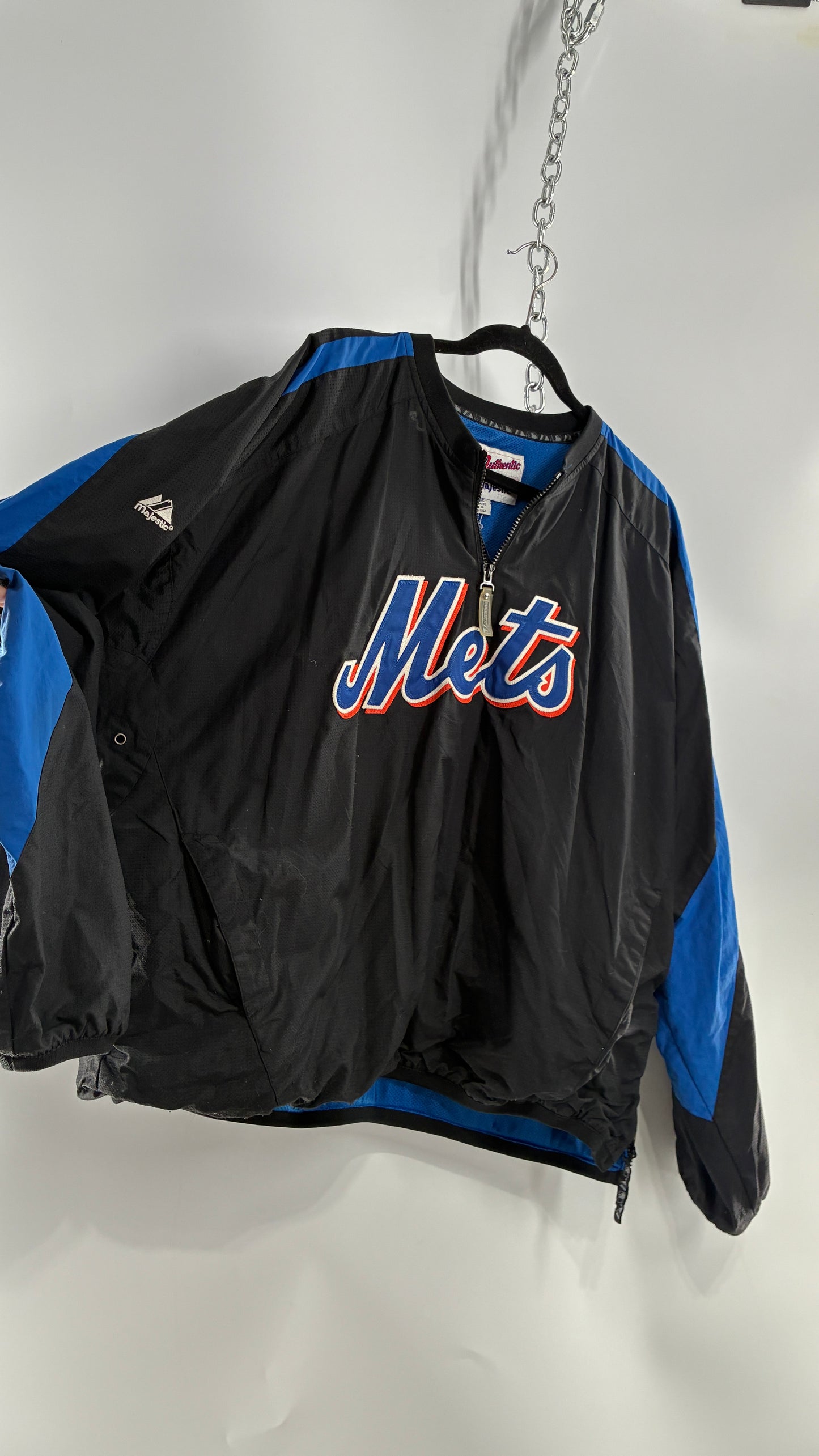 Vintage METS Men’s Windbreaker Sweater with Side Zippers and Pockets (XL)