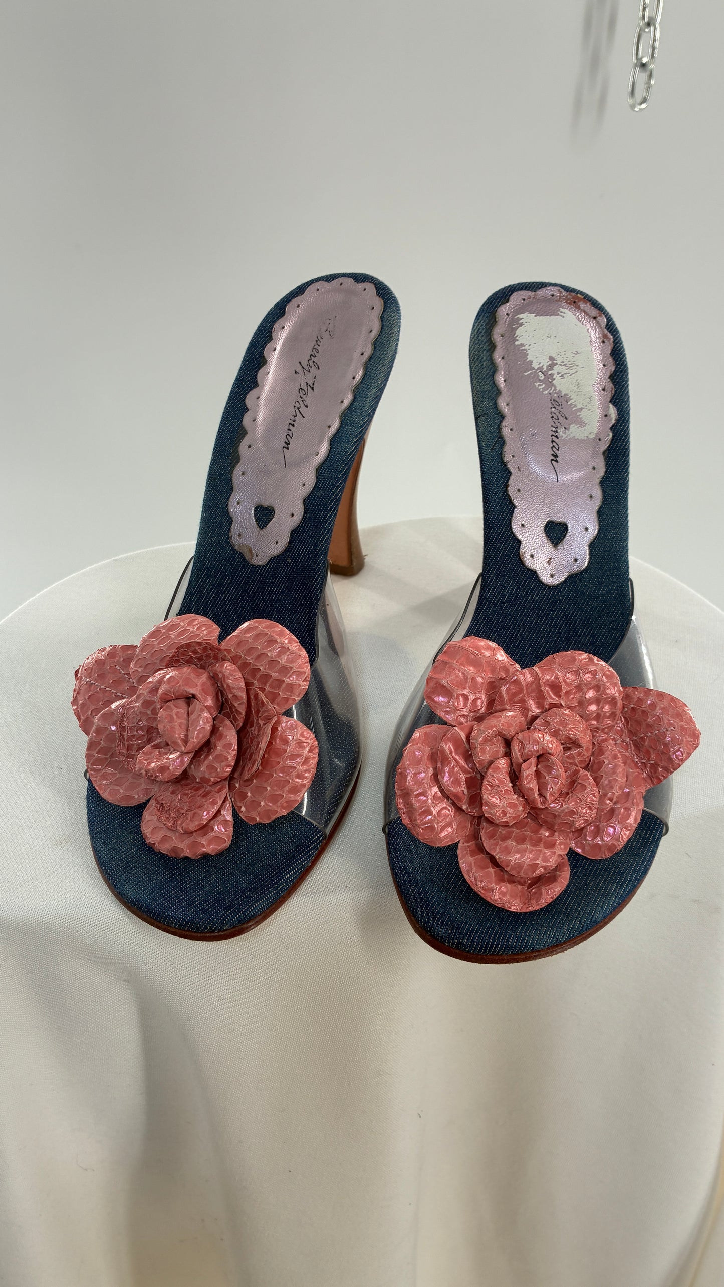 Vintage BEVERLY FELDMAN Jean Heel with Pink Floral Appliqué (8)